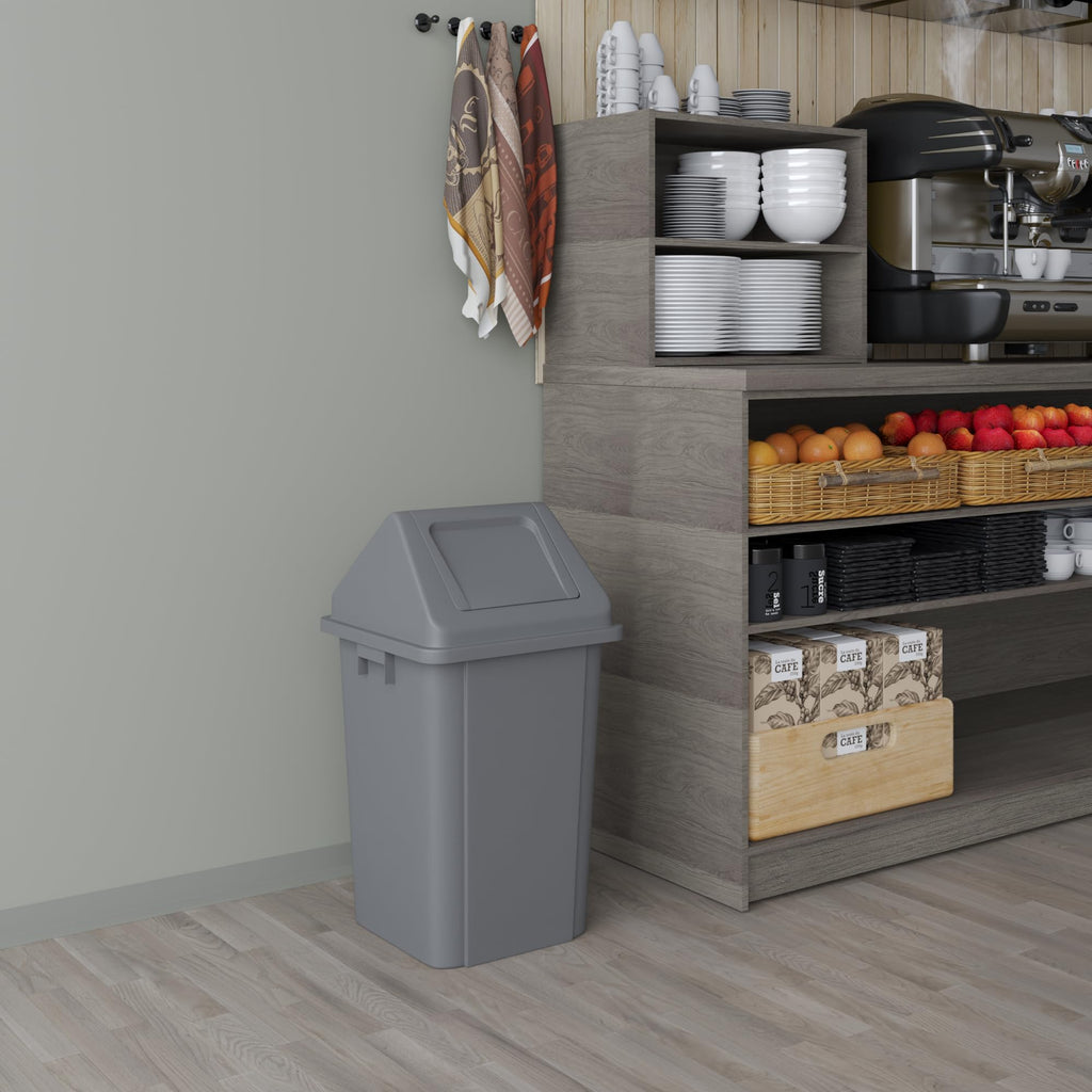 19 Gallon Gray Square Trash Can with Dome Swing Lid