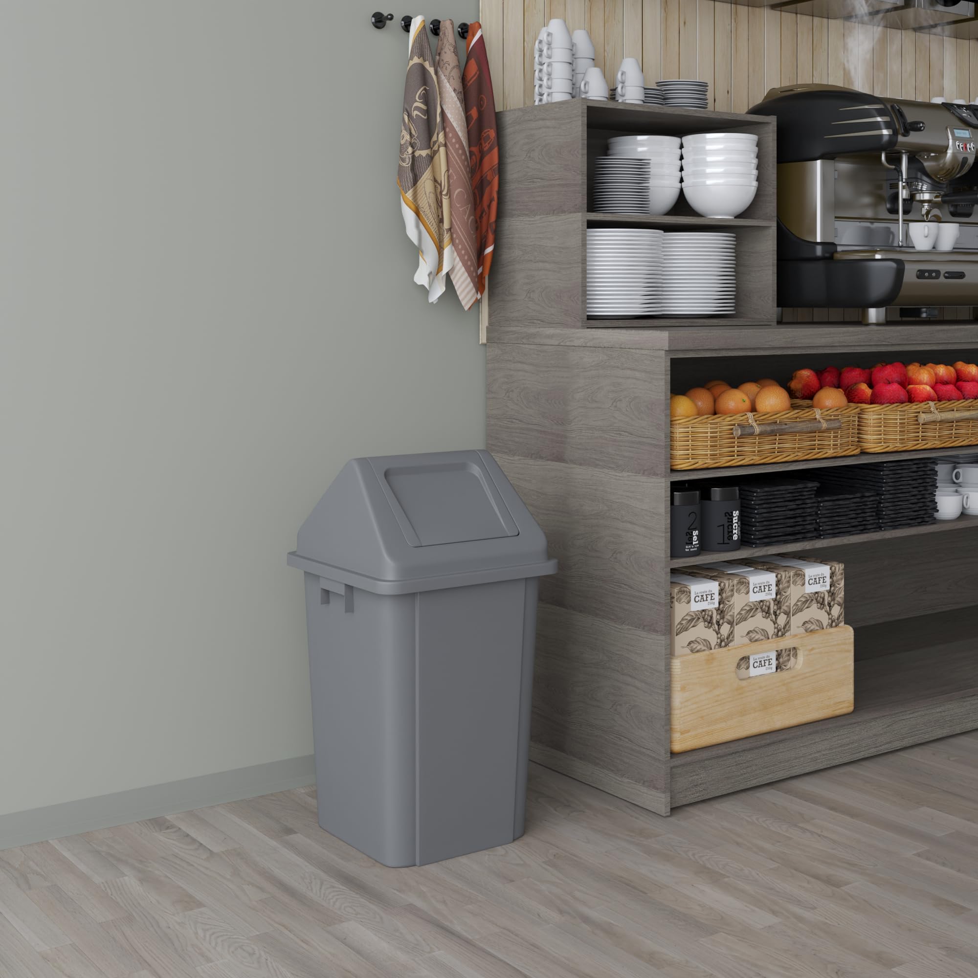 19 Gallon Gray Square Trash Can with Dome Swing Lid
