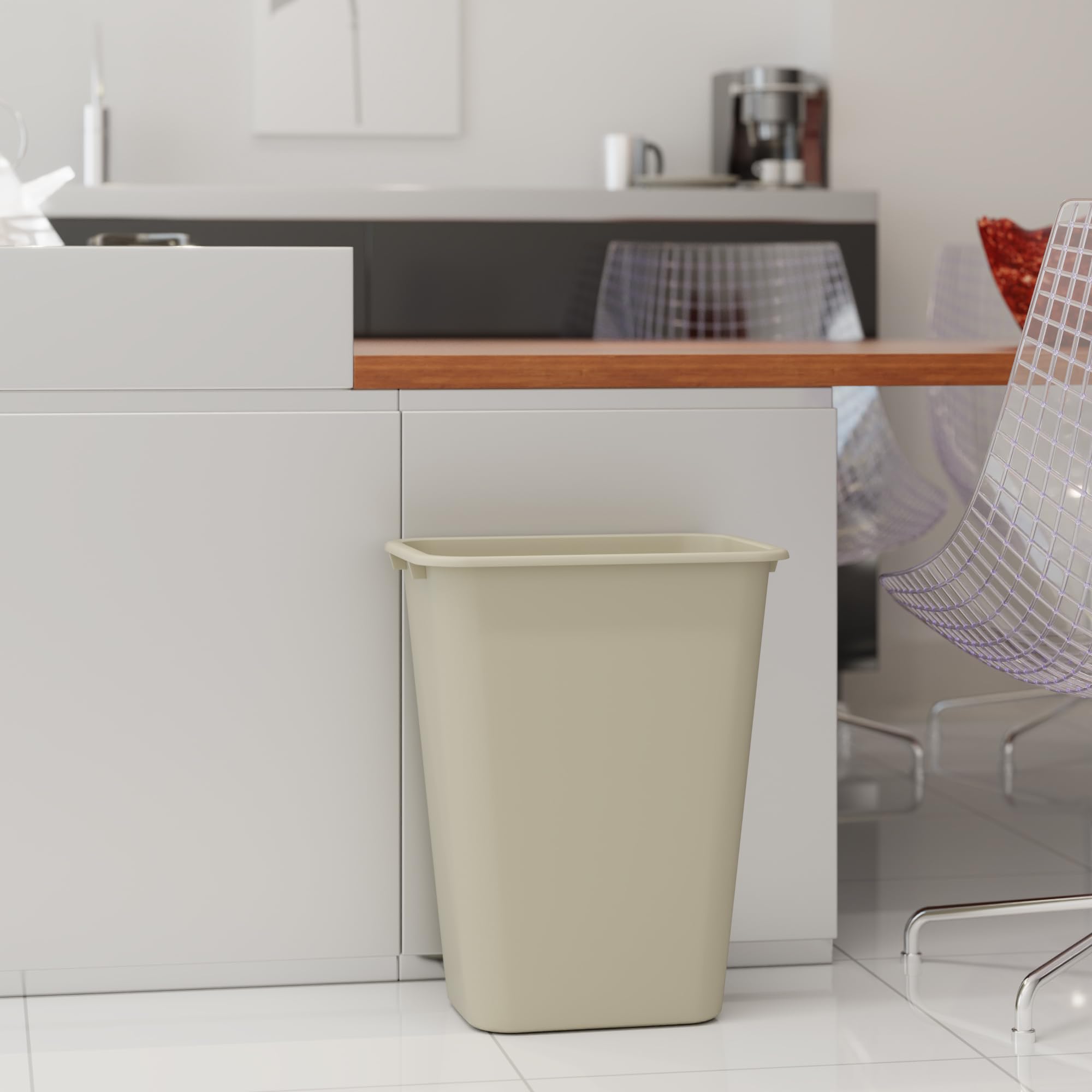 10 Gallon / 41 Qt Beige Commercial Rectangle  Trash Can