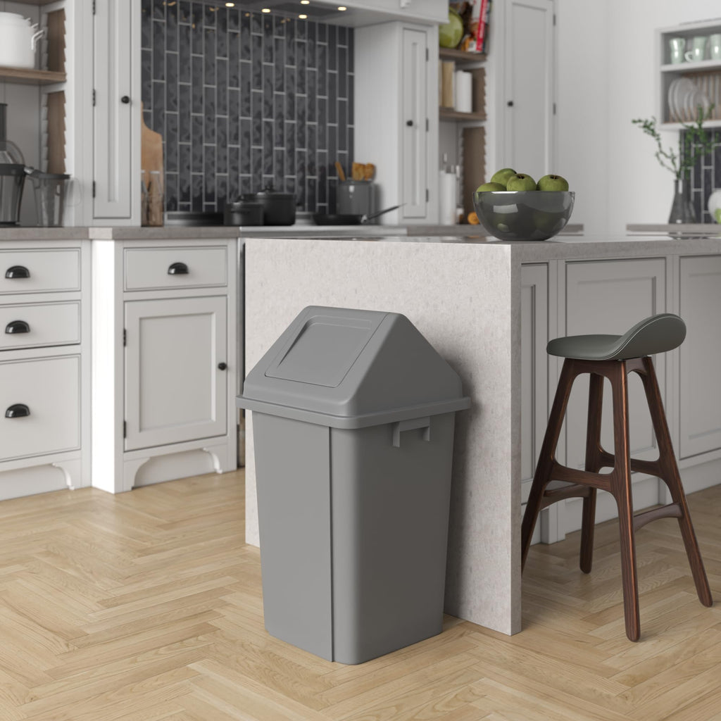 19 Gallon Gray Square Trash Can with Dome Swing Lid