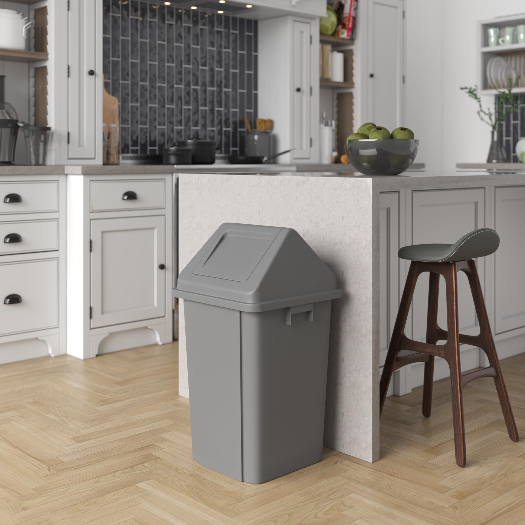 19 Gallon Gray Square Trash Can with Dome Swing Lid