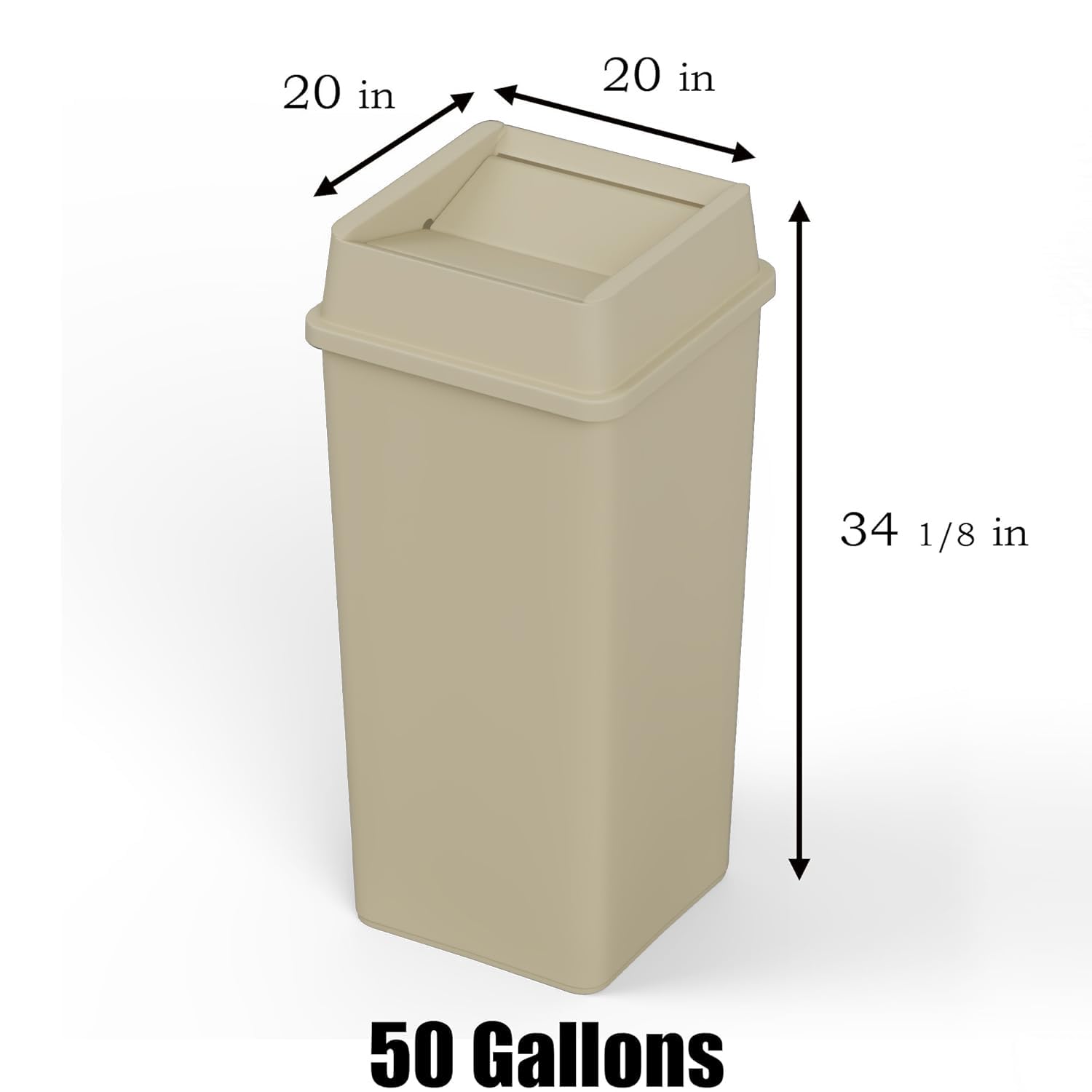 50 Gallon Beige Square Commercial Trash