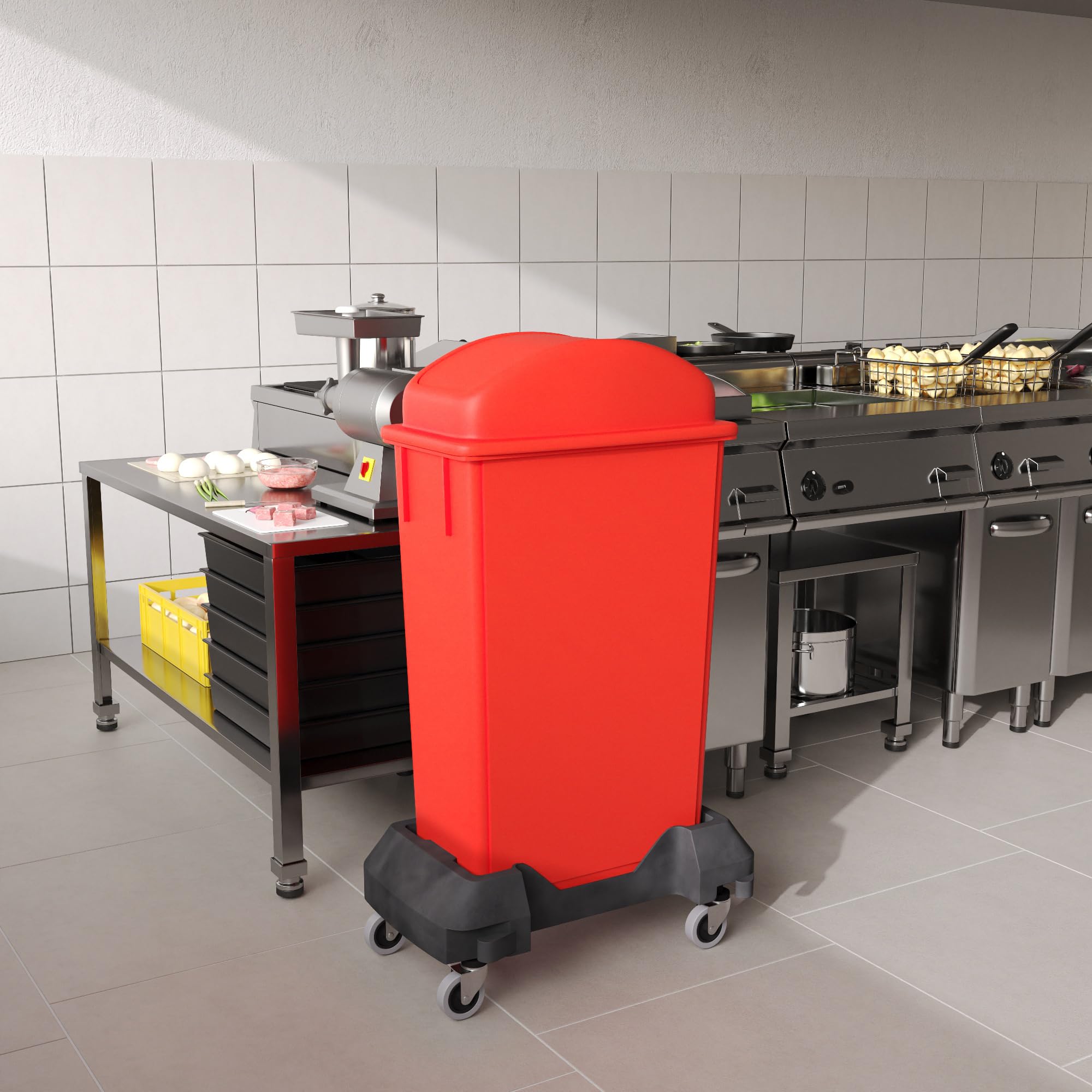 23-Gallon Red Slim Trash Can with Swing Dome Lid and Dolly