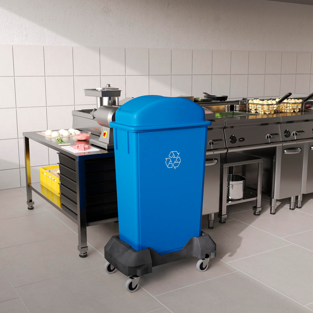 23-Gallon Blue Recycle Slim Trash Can with Swing Dome Lid and Dolly