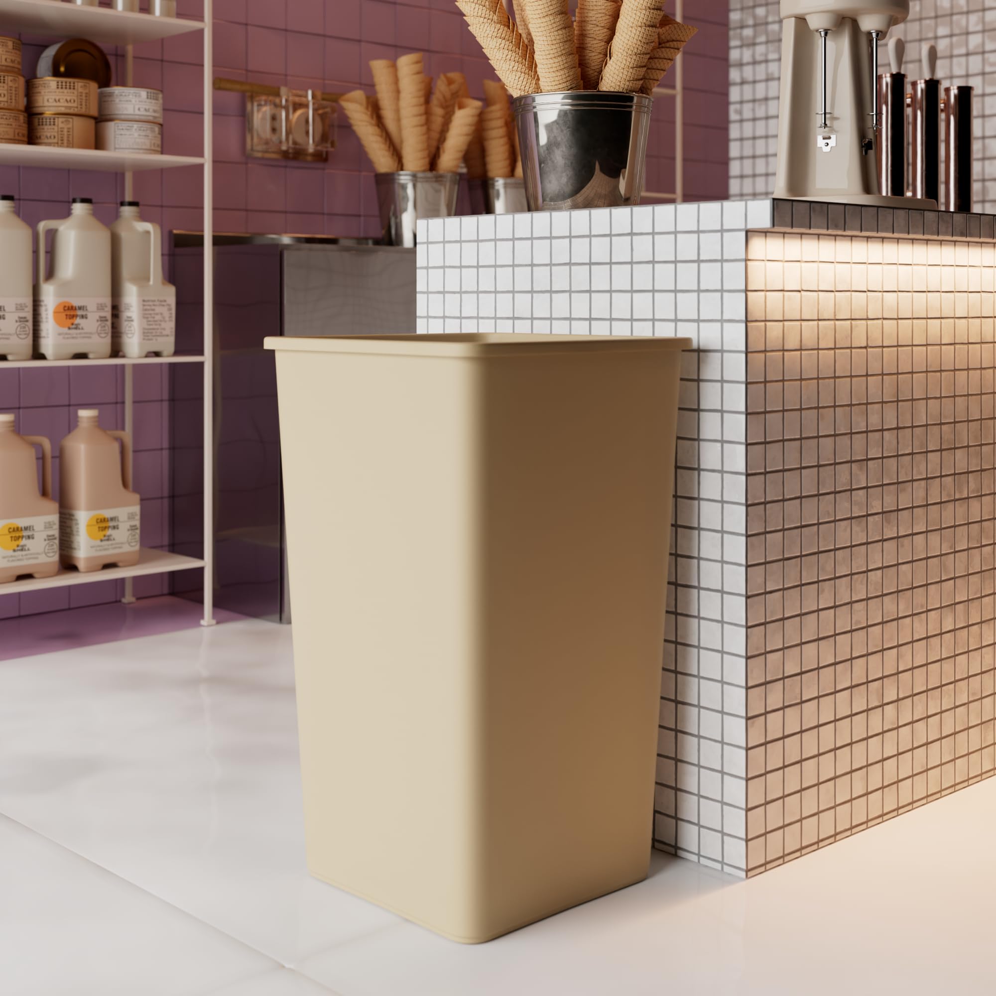 50 Gallon Beige Square Commercial Trash