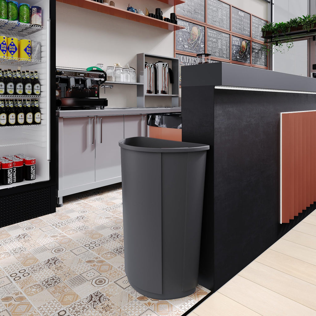 21-Gallon Half-Round Commercial Gray Trash Can