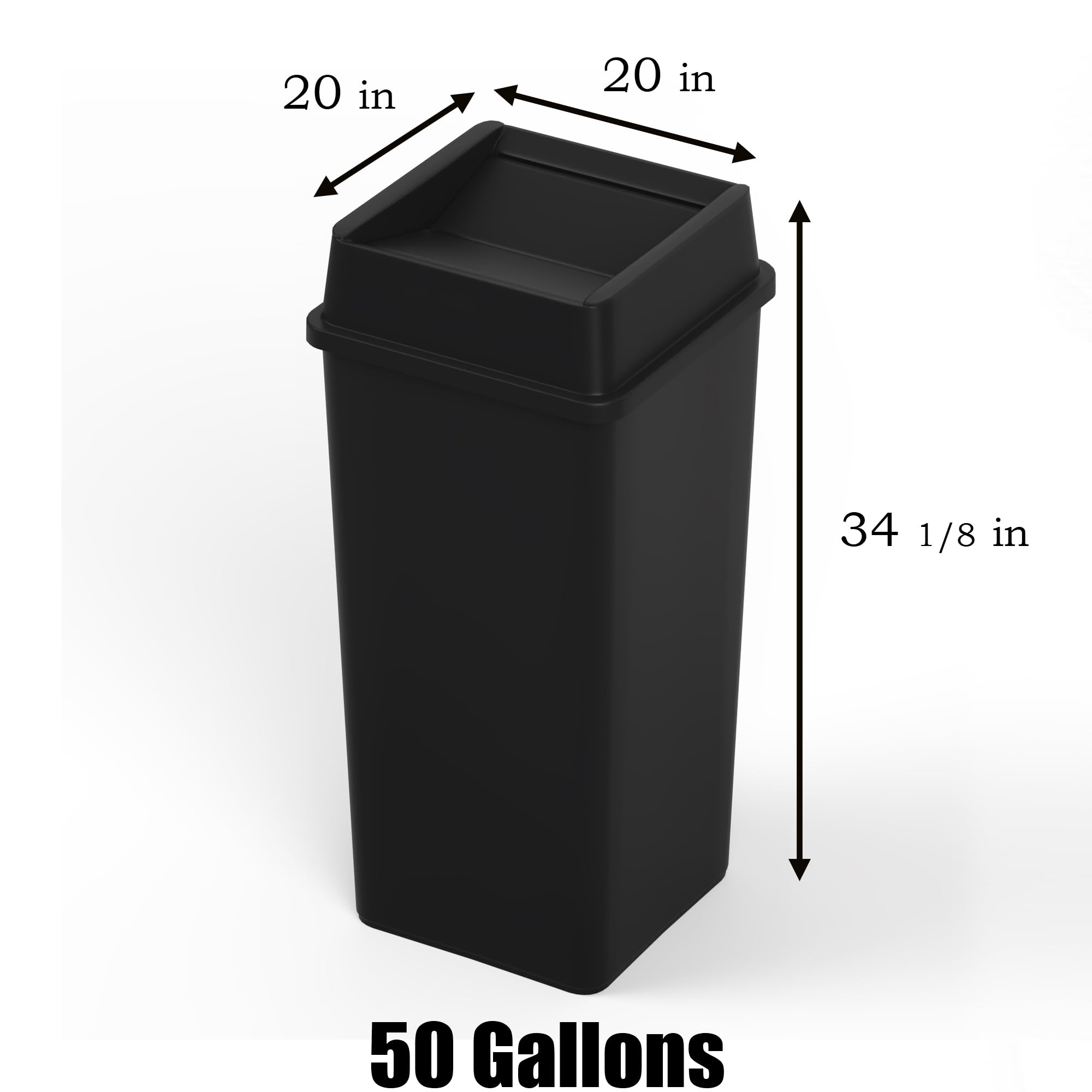 50 Gallon Black Square Commercial Trash Garbage Can with Lid