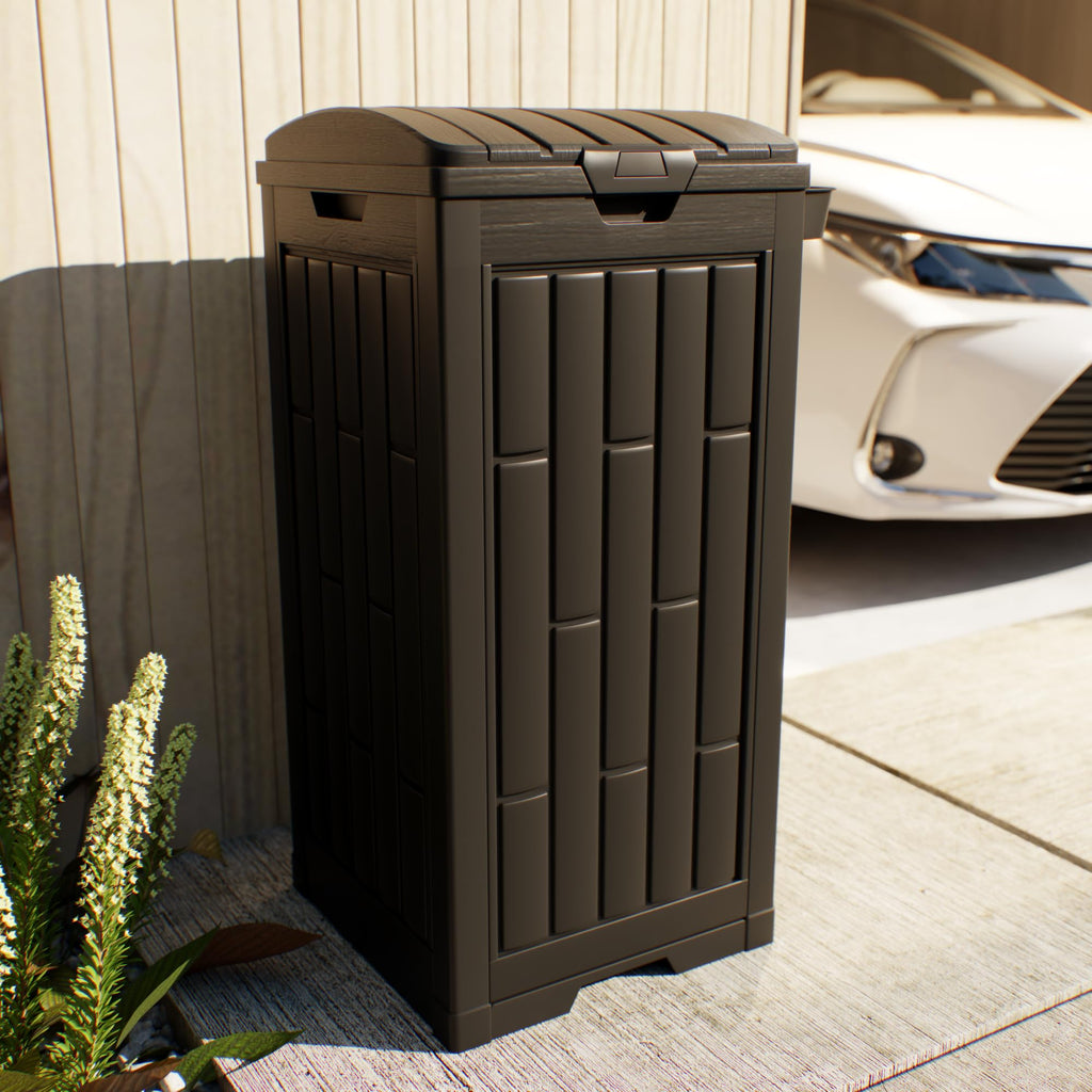 30 Gallon Black Outdoor Trash Can with Hinged Lid