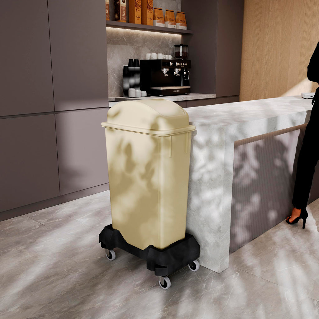 23-Gallon Beige Slim Trash Can with Swing Dome Lid and Dolly