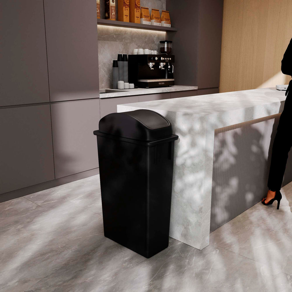 23-Gallon Black Slim Trash Can with Swing Dome Lid
