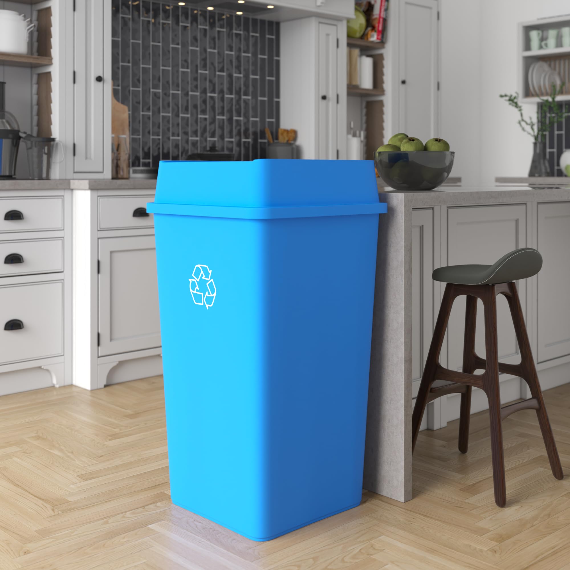 50 Gallon Blue Recycle Square Commercial Trash