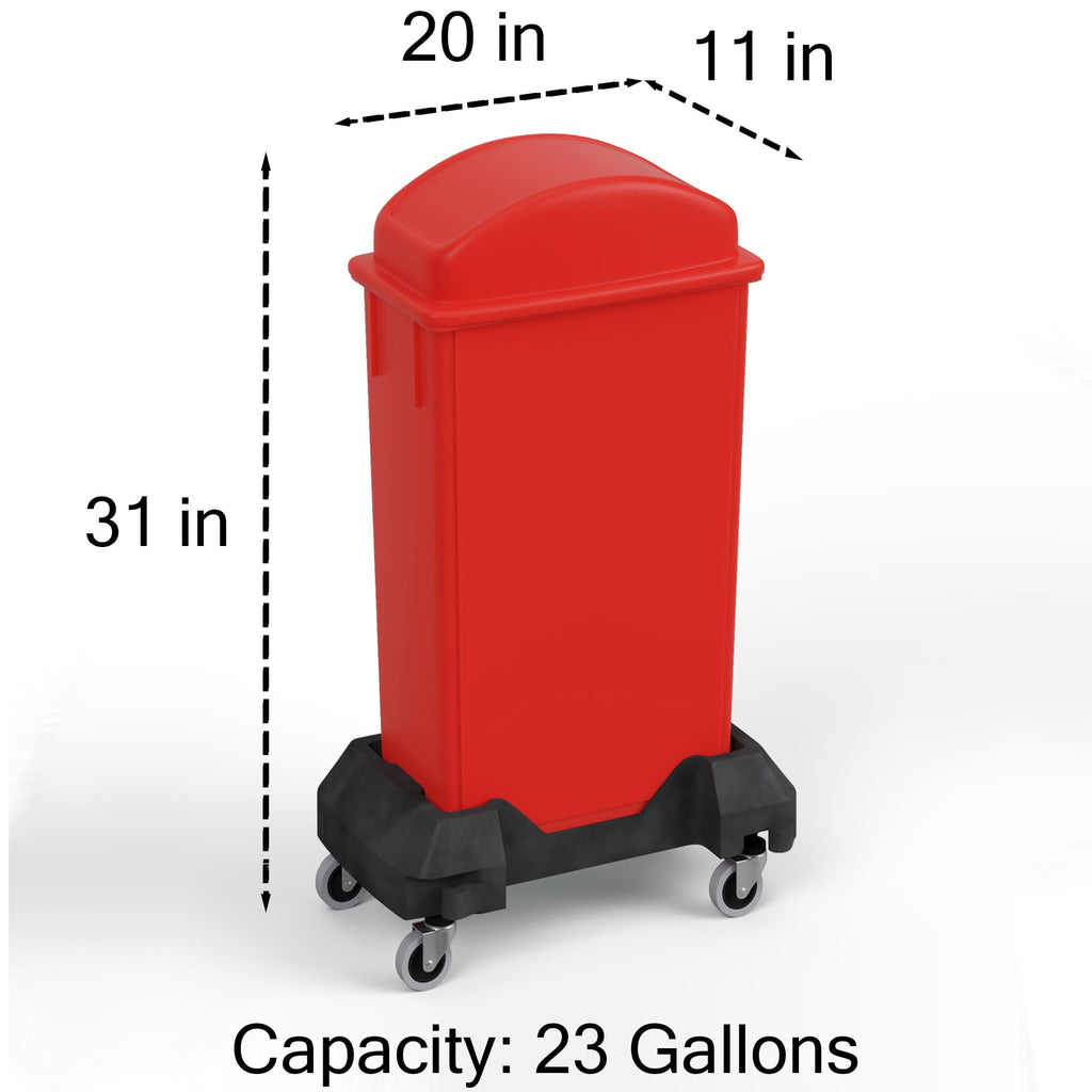 23-Gallon Red Slim Trash Can with Swing Dome Lid and Dolly