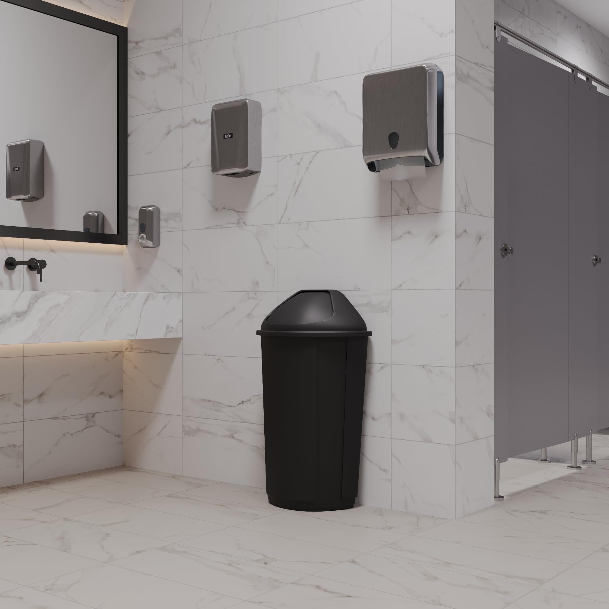 21-Gallon Black Half-Round Commercial Trash Can with Dome Swing-Door Lid