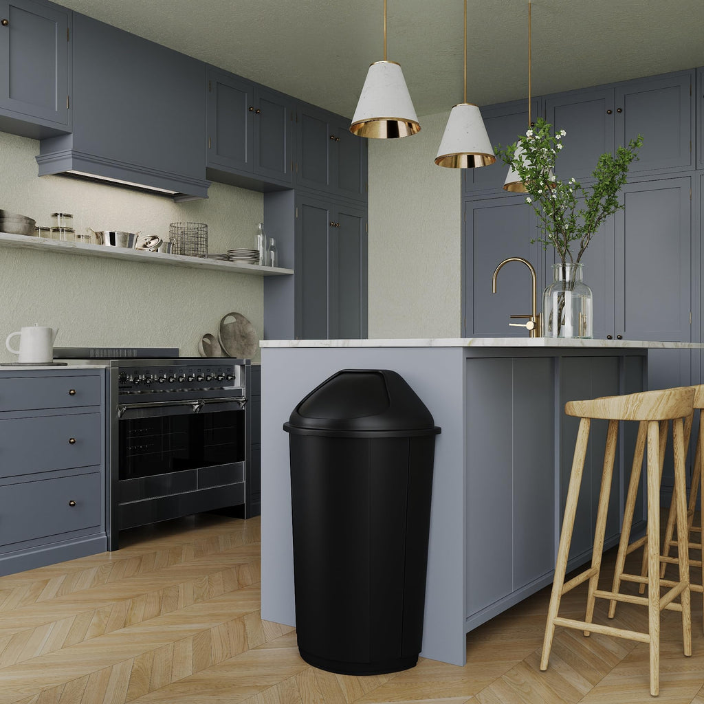 21-Gallon Black Half-Round Commercial Trash Can with Dome Swing-Door Lid