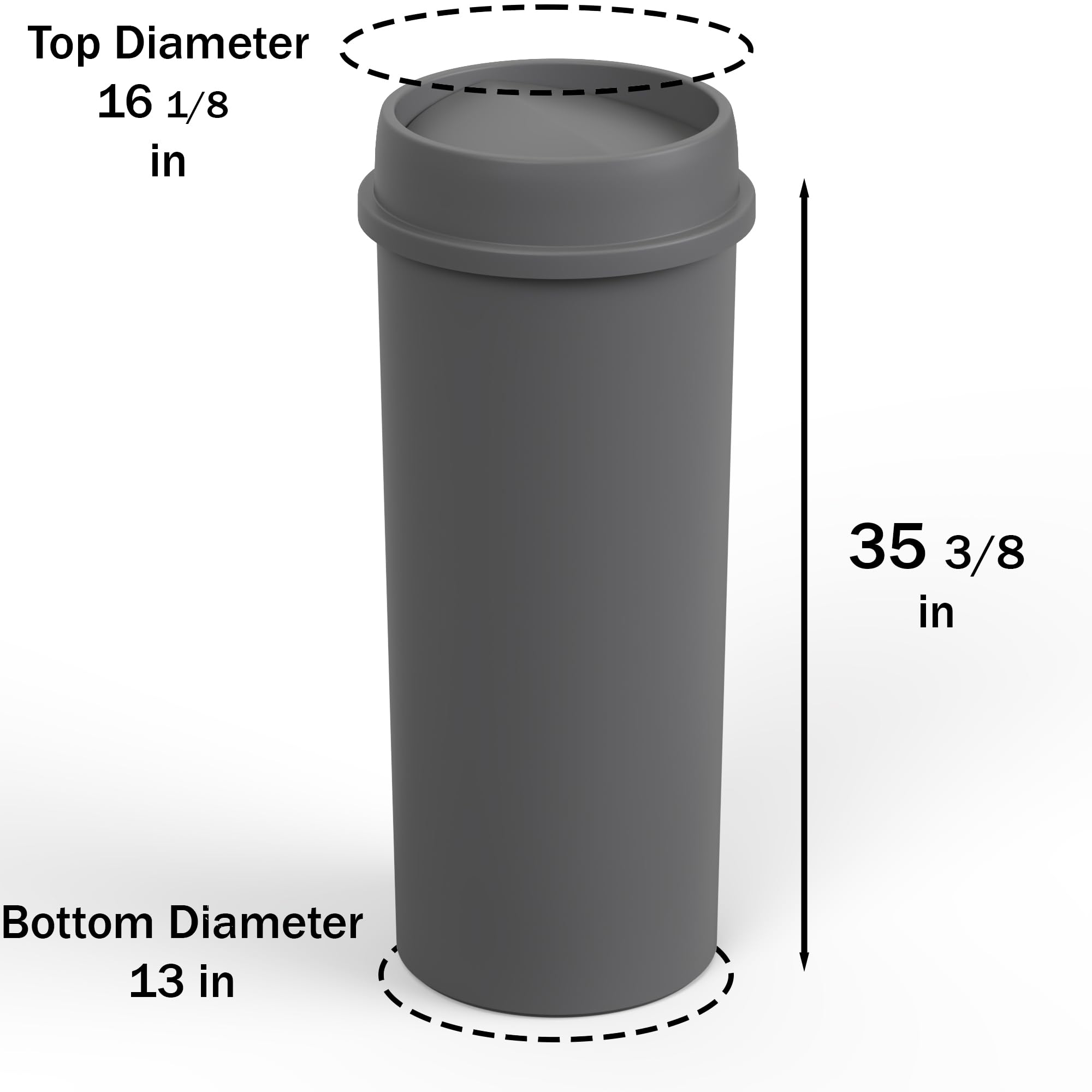 22 Gallon Gray Round Waste Basket with Swing-Top Lid
