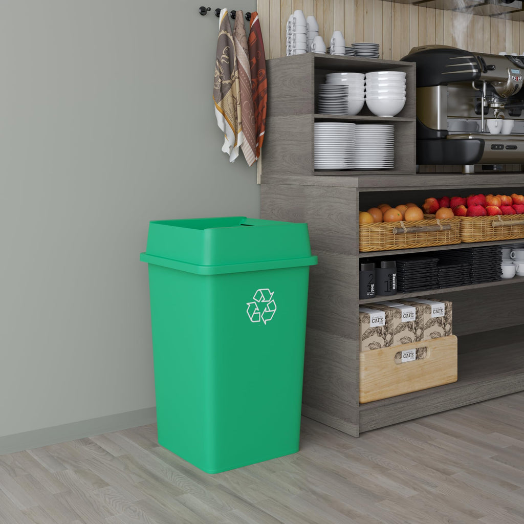35 Gallon Green Recycle Square Commercial Trash