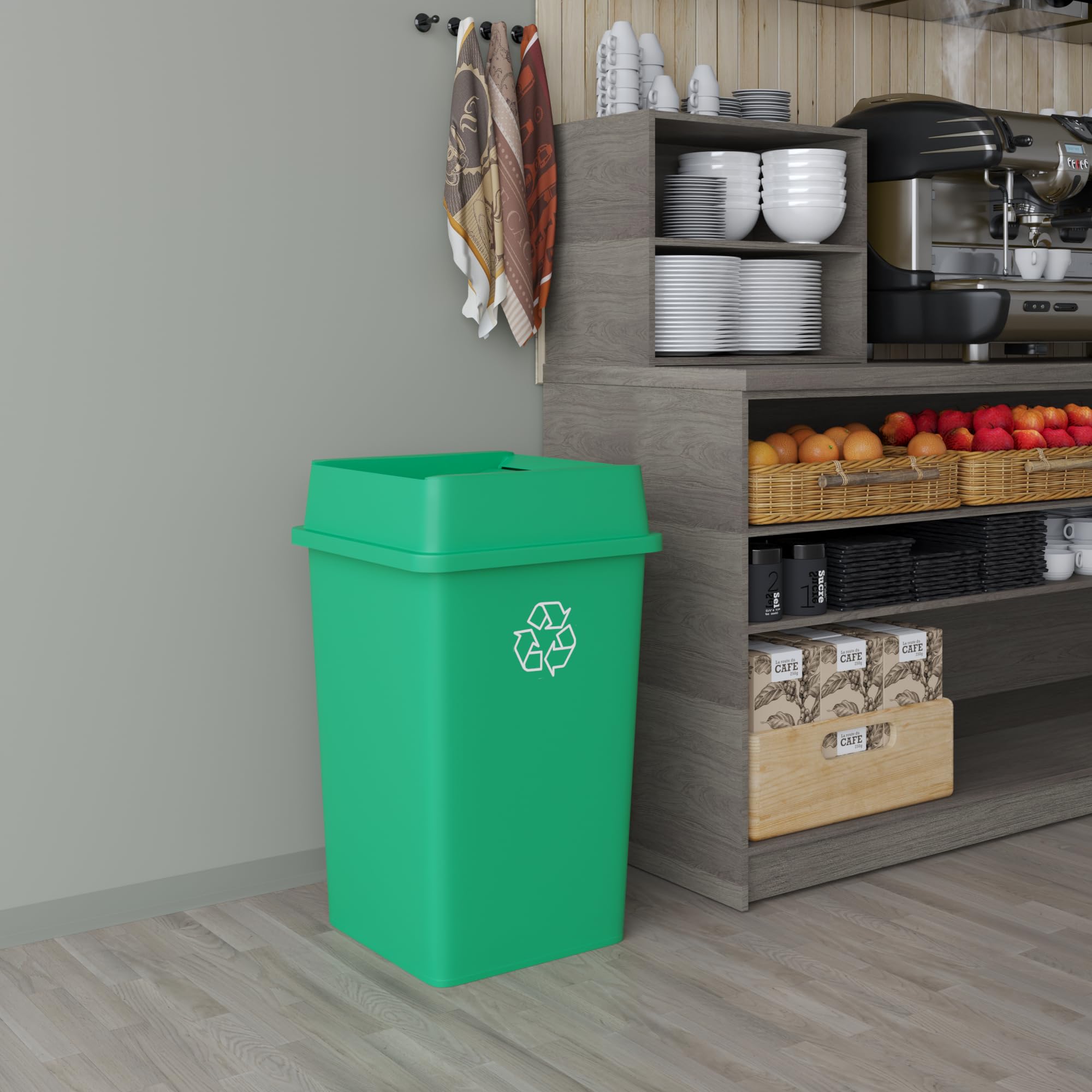 35 Gallon Green Recycle Square Commercial Trash