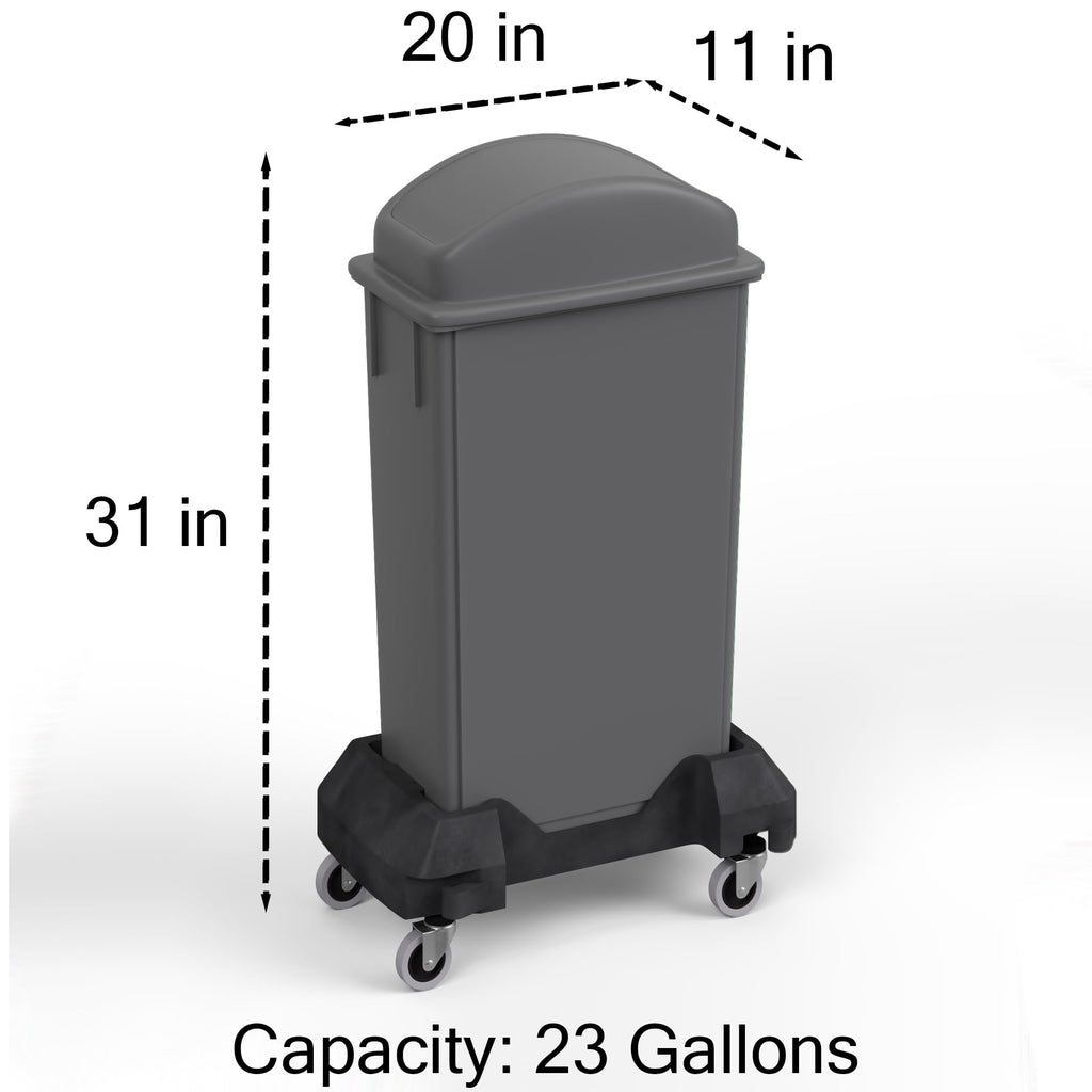 23-Gallon Gray Slim Trash Can with Swing Dome Lid and Dolly