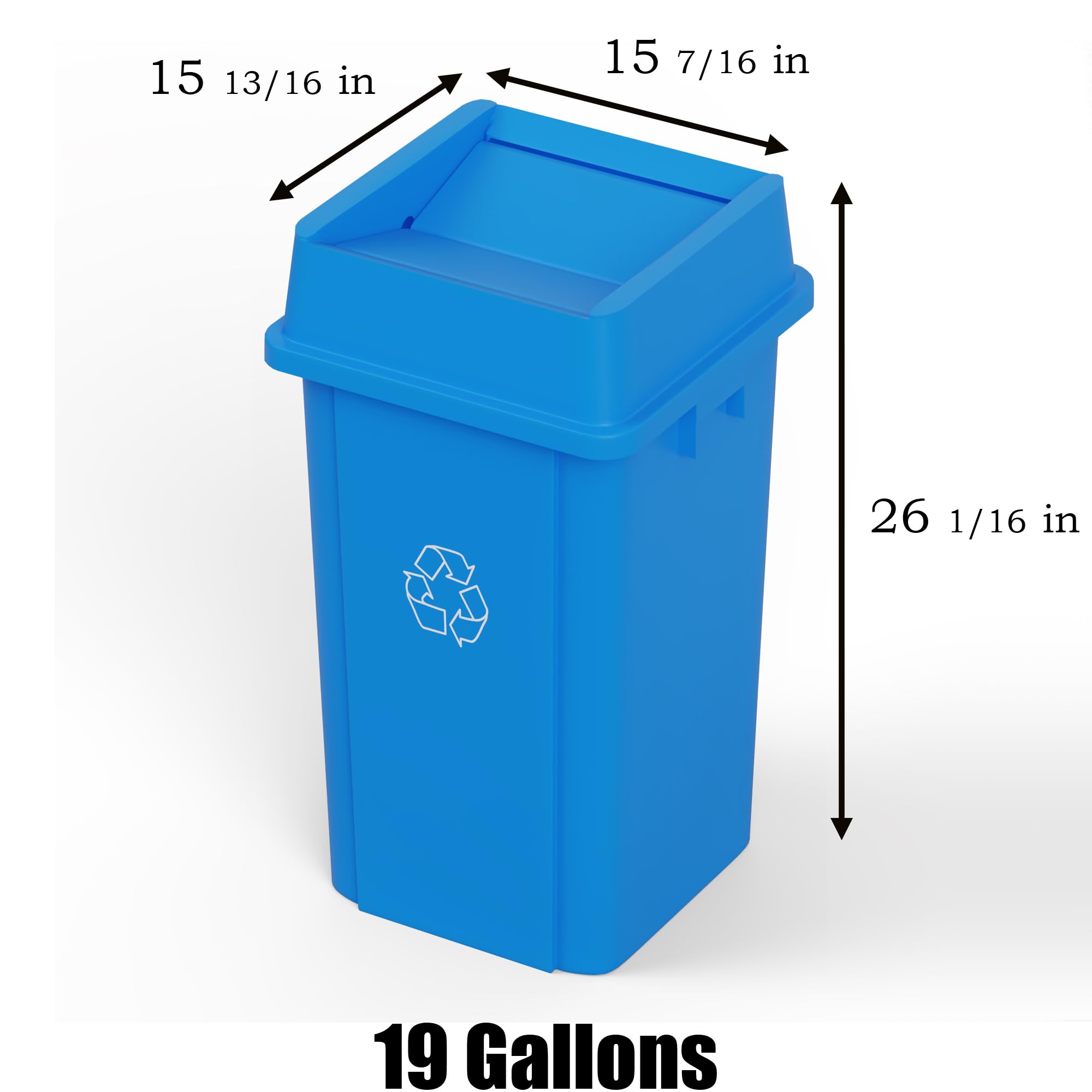 19 Gallon Blue Recycle Square Commercial Trash