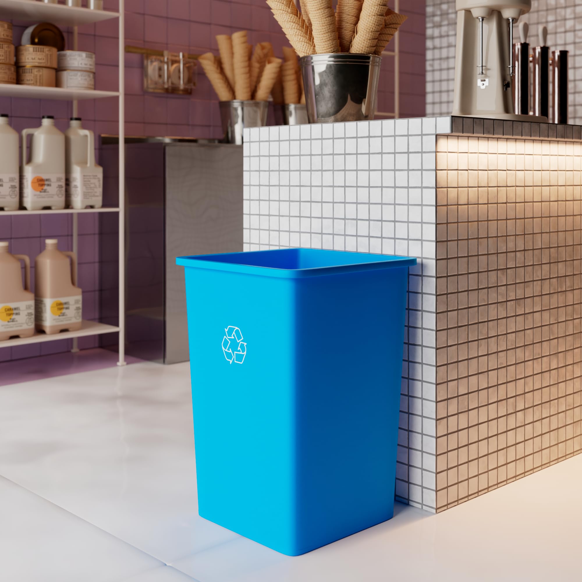 35 Gallon Blue Recycle Square Commercial Trash