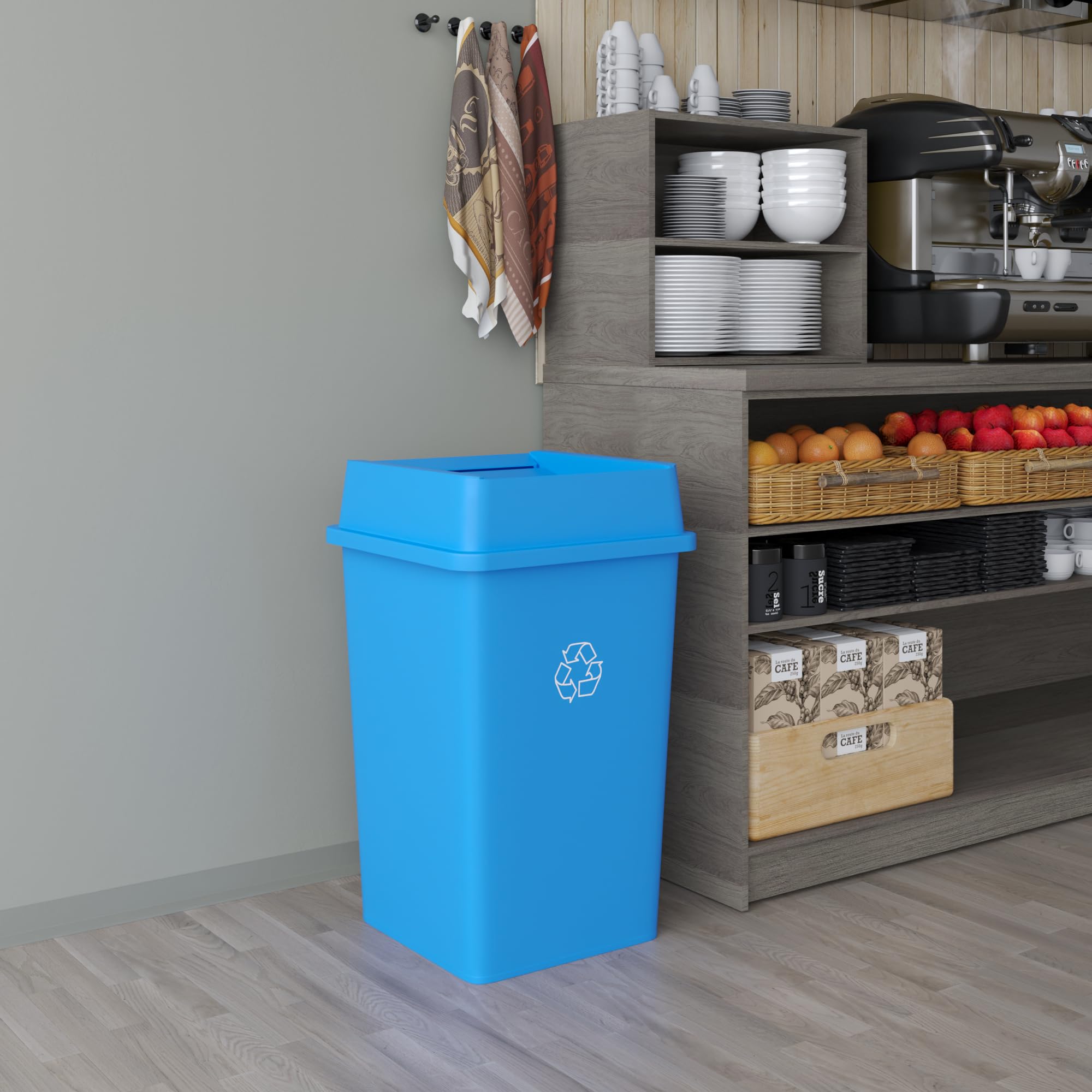 35 Gallon Blue Recycle Square Commercial Trash