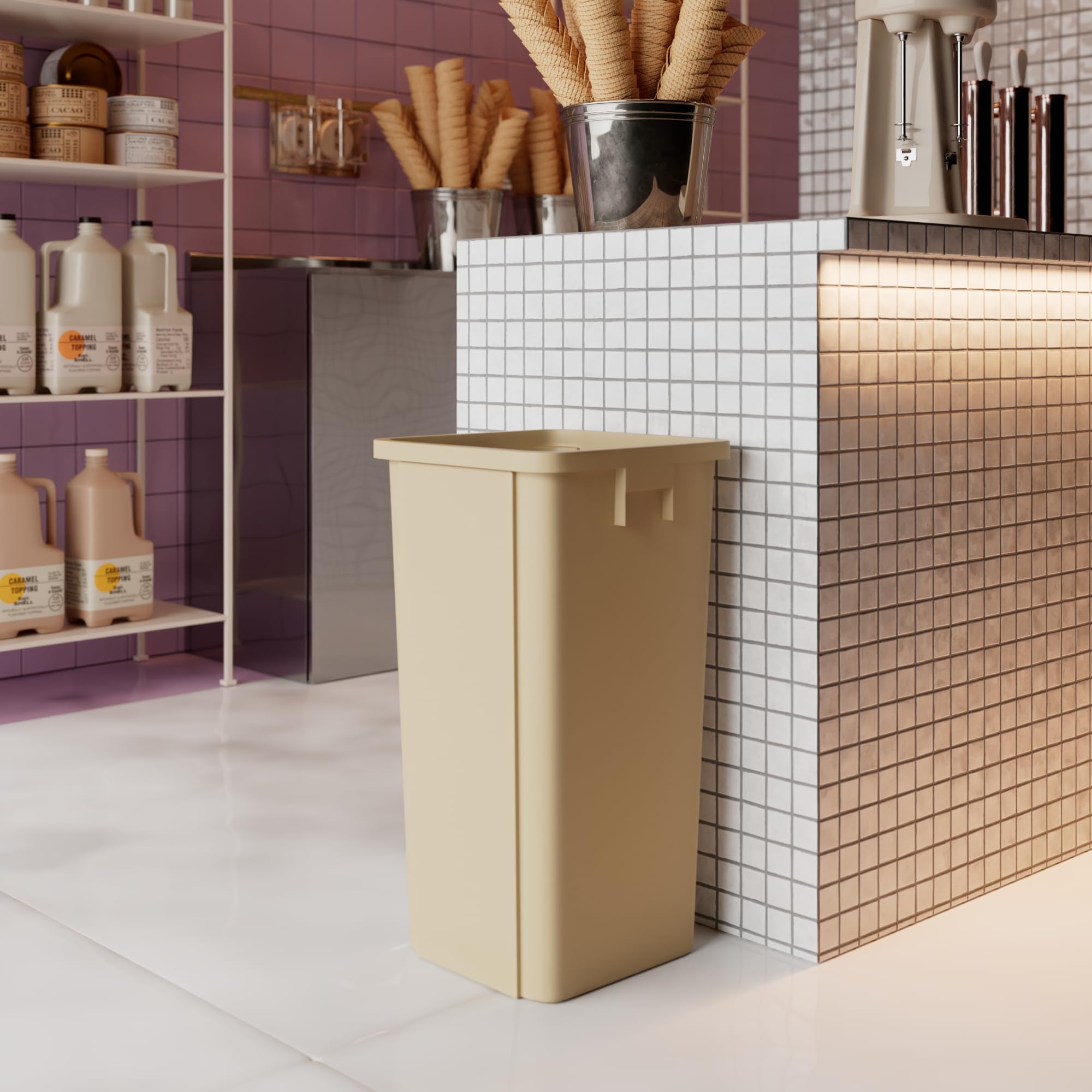23 Gallon Beige Square Commercial Trash