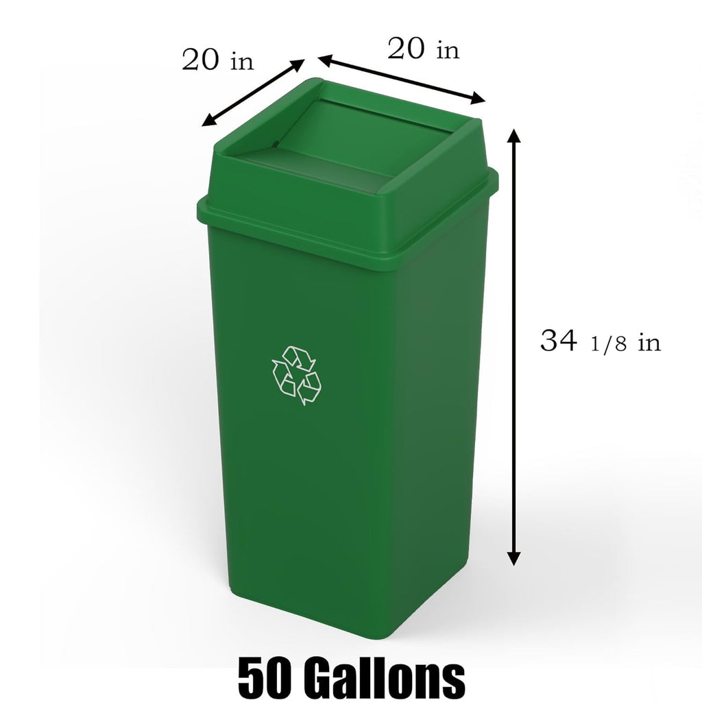 50 Gallon Green Recycle Square Commercial Trash