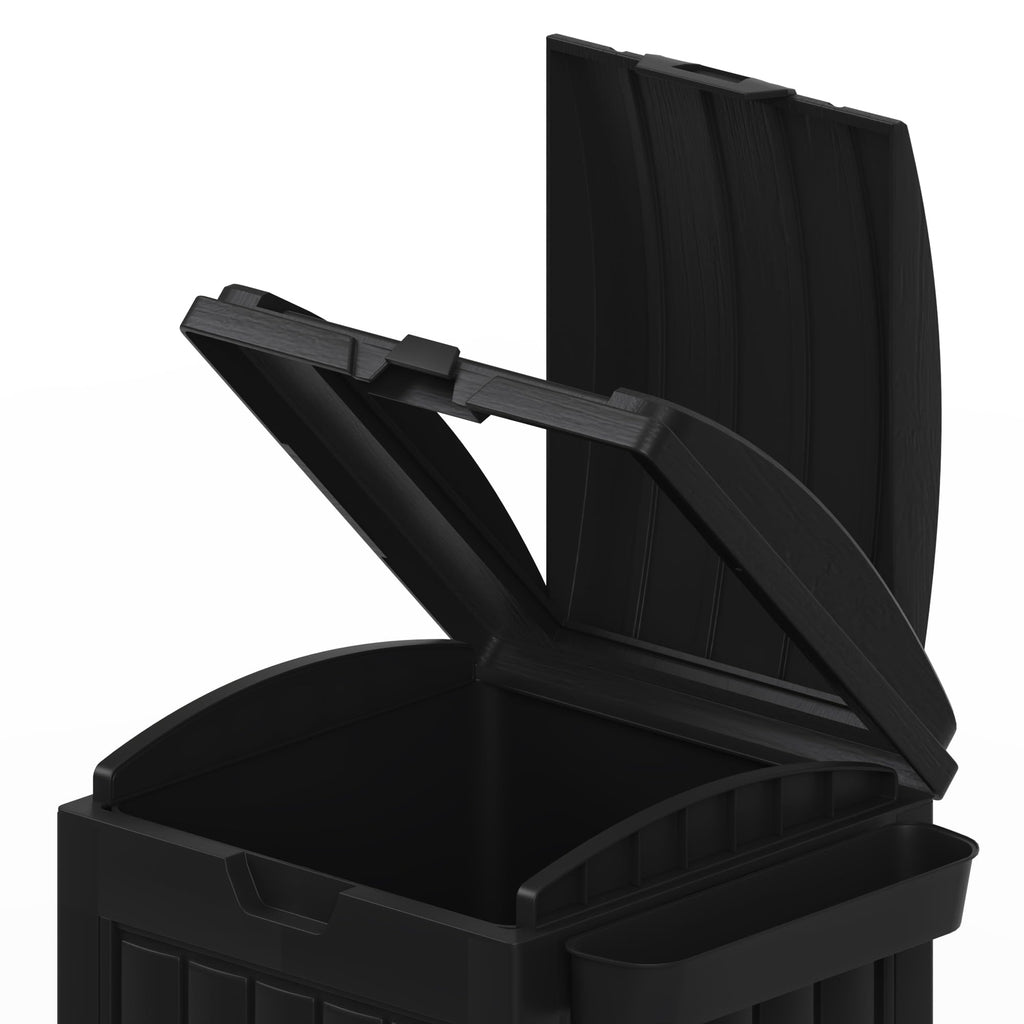 30 Gallon Black Outdoor Trash Can with Hinged Lid