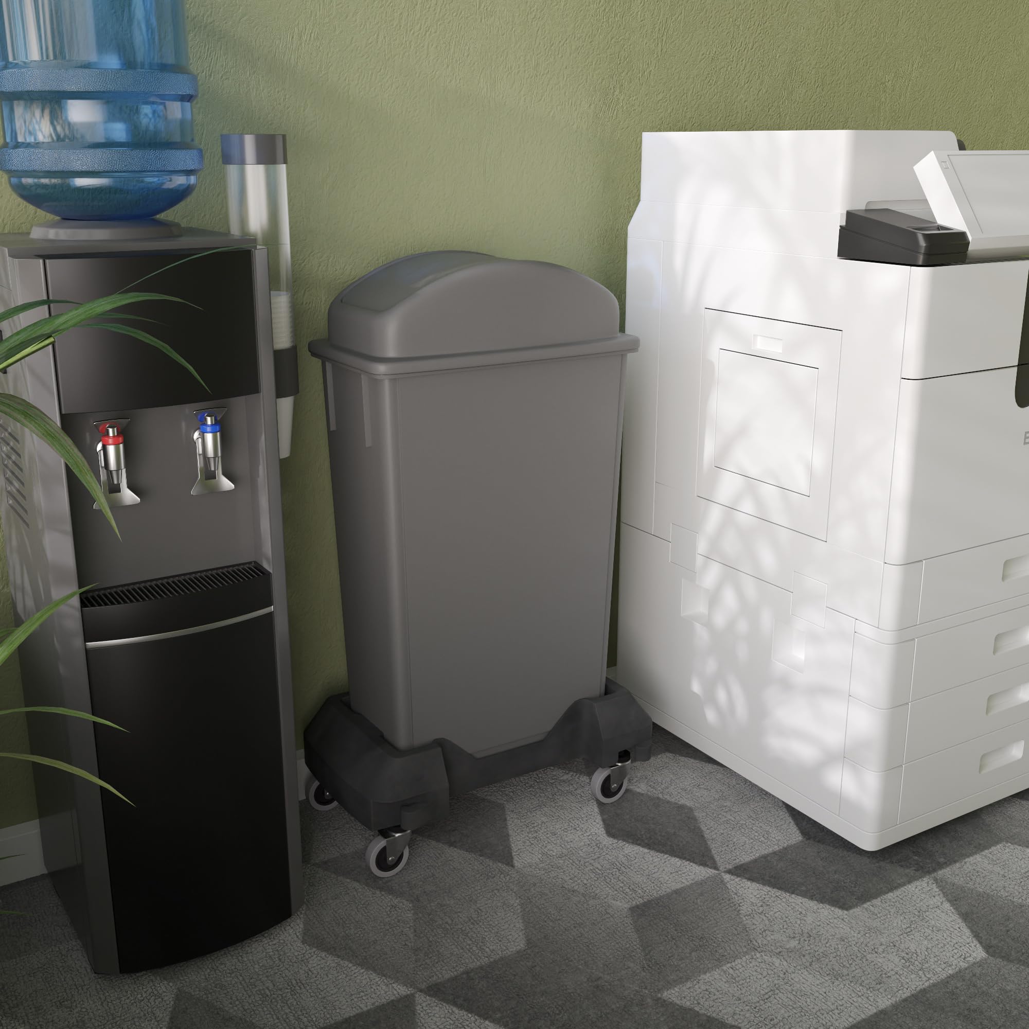 23-Gallon Gray Slim Trash Can with Swing Dome Lid and Dolly