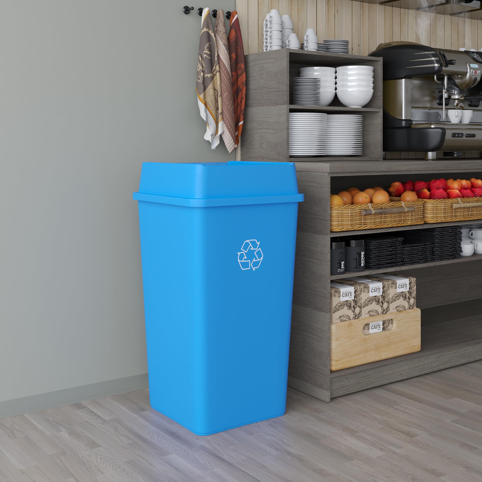 50 Gallon Blue Recycle Square Commercial Trash
