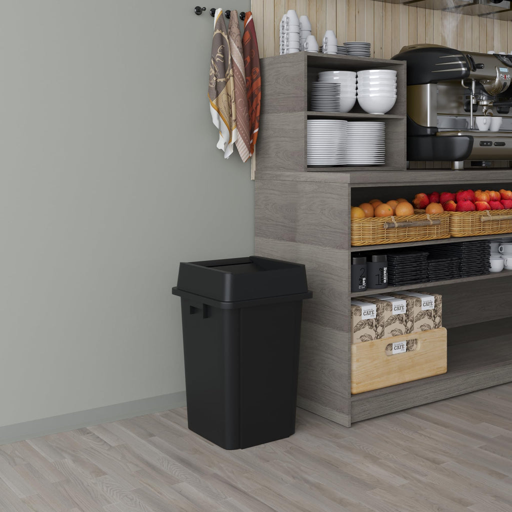 19 Gallon Black Square Commercial Trash Can with Lid
