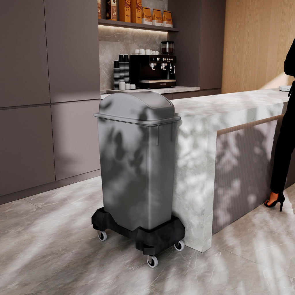 23-Gallon Gray Slim Trash Can with Swing Dome Lid and Dolly