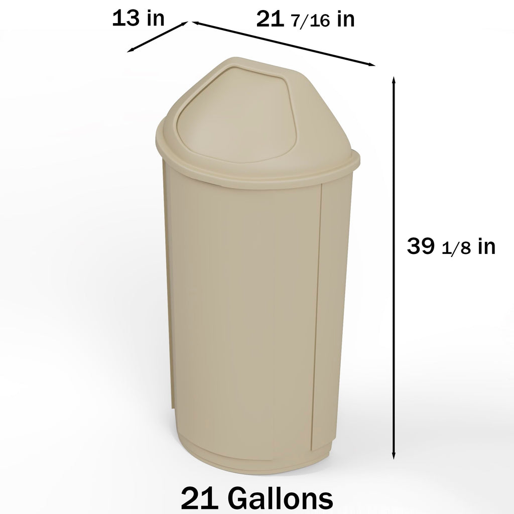 21-Gallon Beige Half-Round Commercial Trash Can with Dome Swing-Door Lid