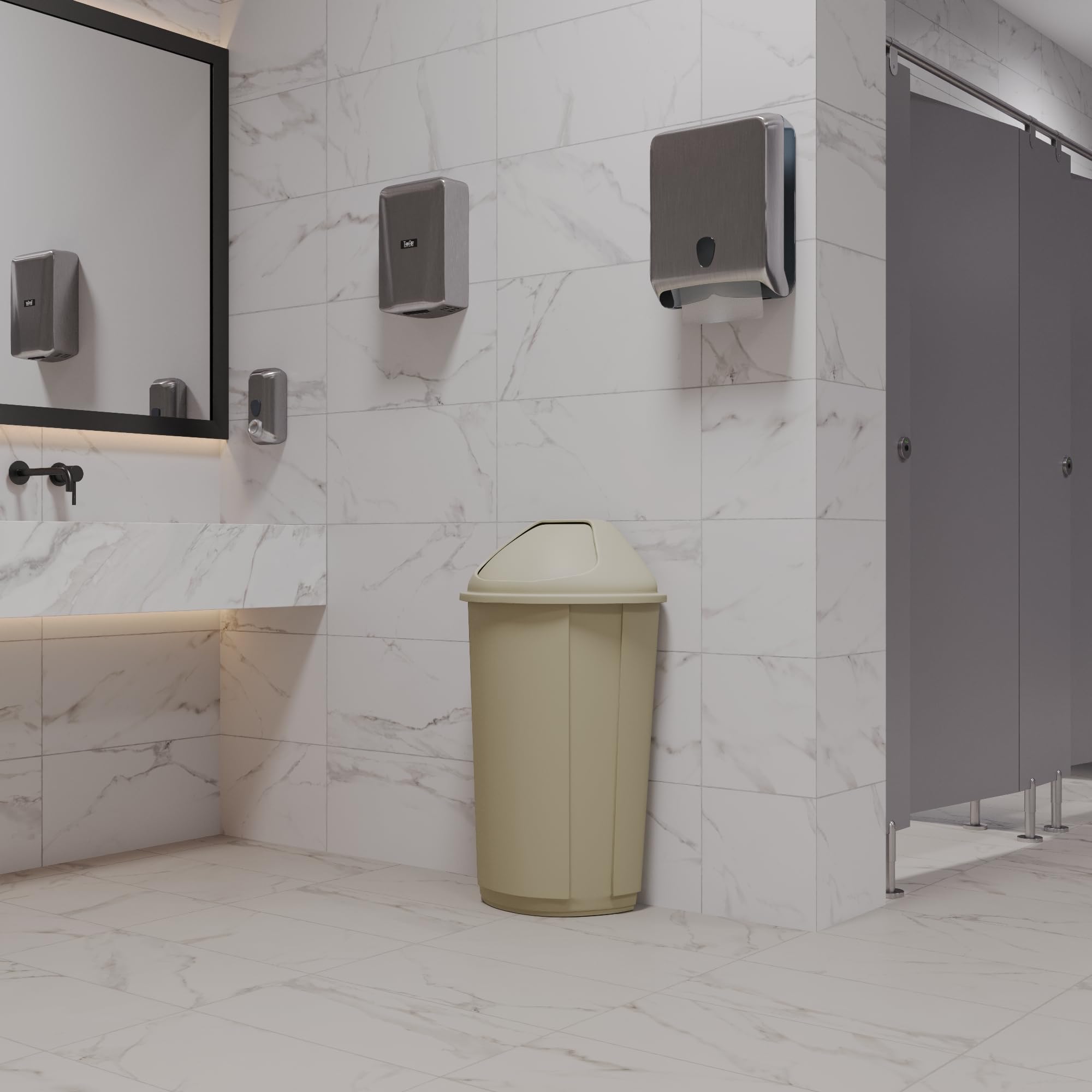 21-Gallon Beige Half-Round Commercial Trash Can with Dome Swing-Door Lid