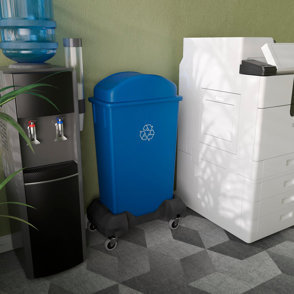 23-Gallon Blue Recycle Slim Trash Can with Swing Dome Lid and Dolly