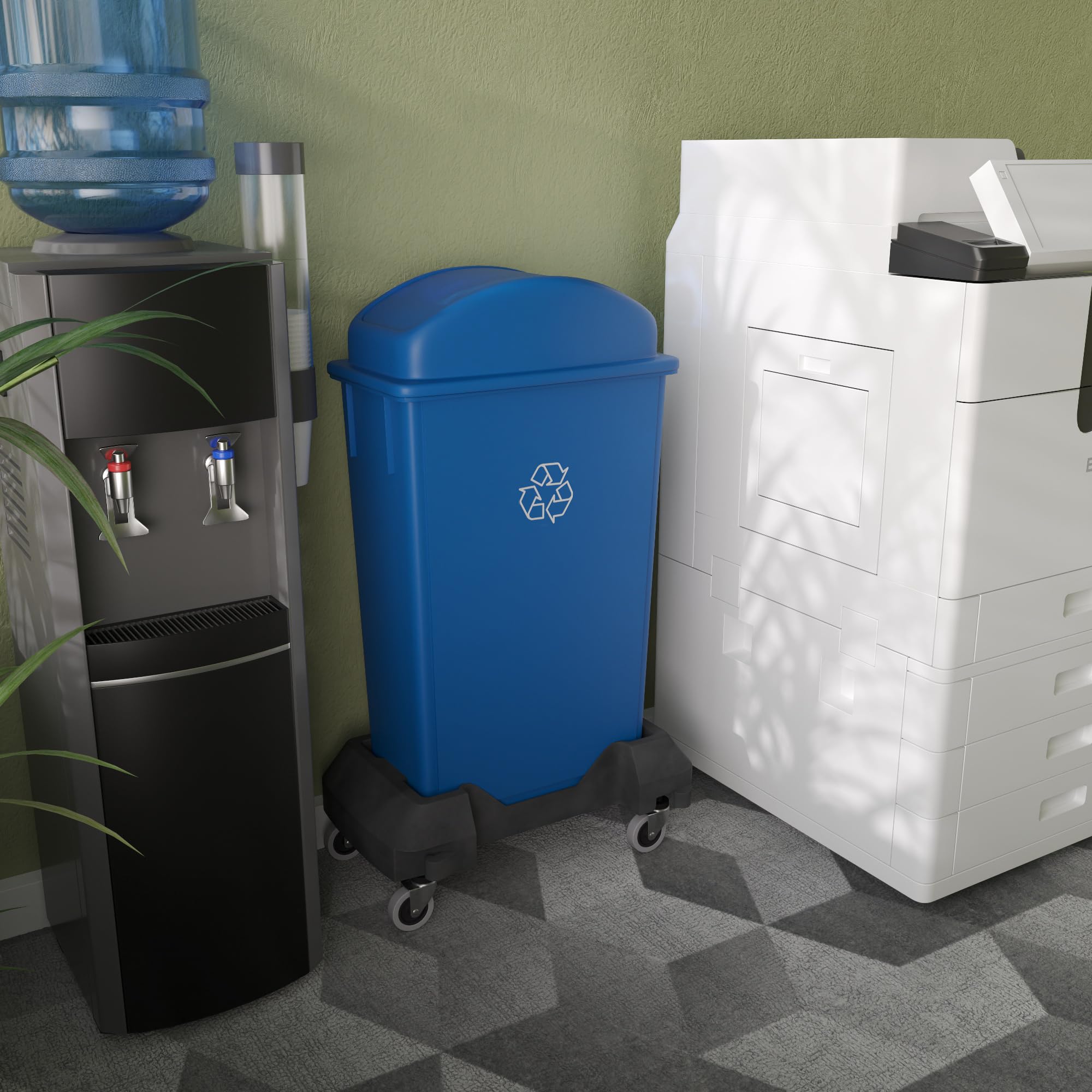 23-Gallon Blue Recycle Slim Trash Can with Swing Dome Lid and Dolly