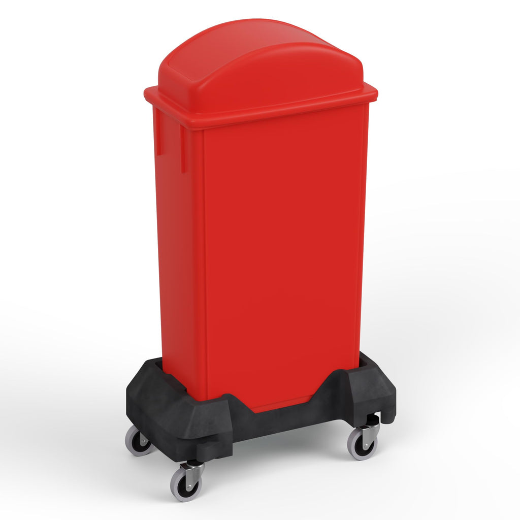 23-Gallon Red Slim Trash Can with Swing Dome Lid and Dolly