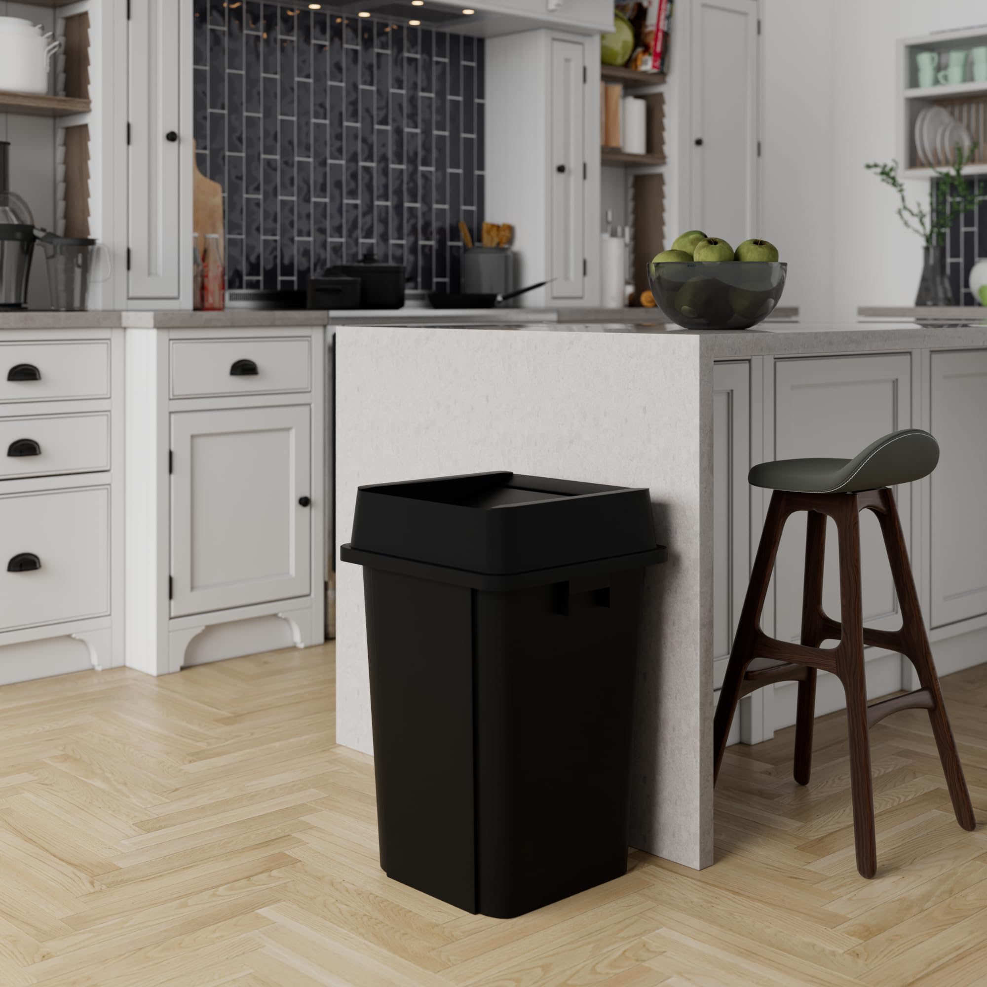 19 Gallon Black Square Commercial Trash Can with Lid