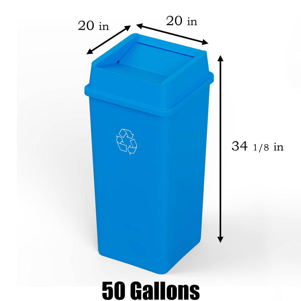 50 Gallon Blue Recycle Square Commercial Trash