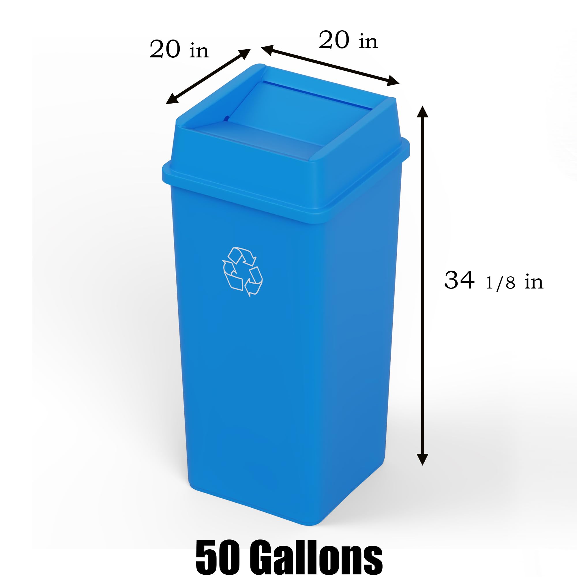 50 Gallon Blue Recycle Square Commercial Trash