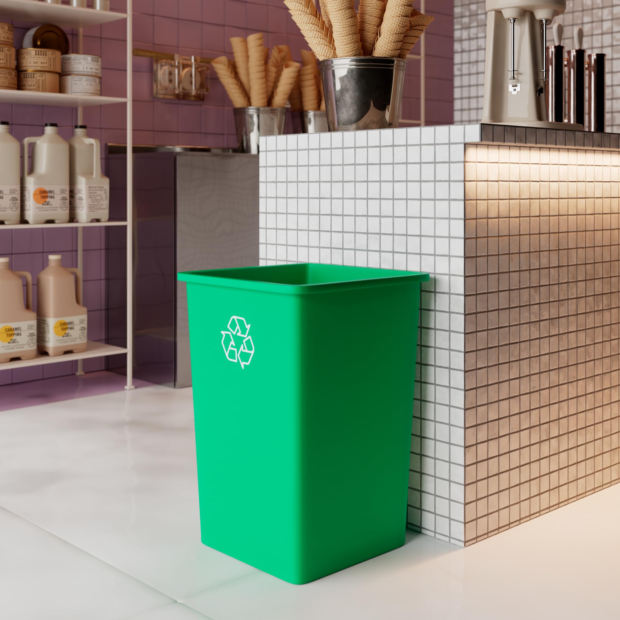 35 Gallon Green Recycle Square Commercial Trash