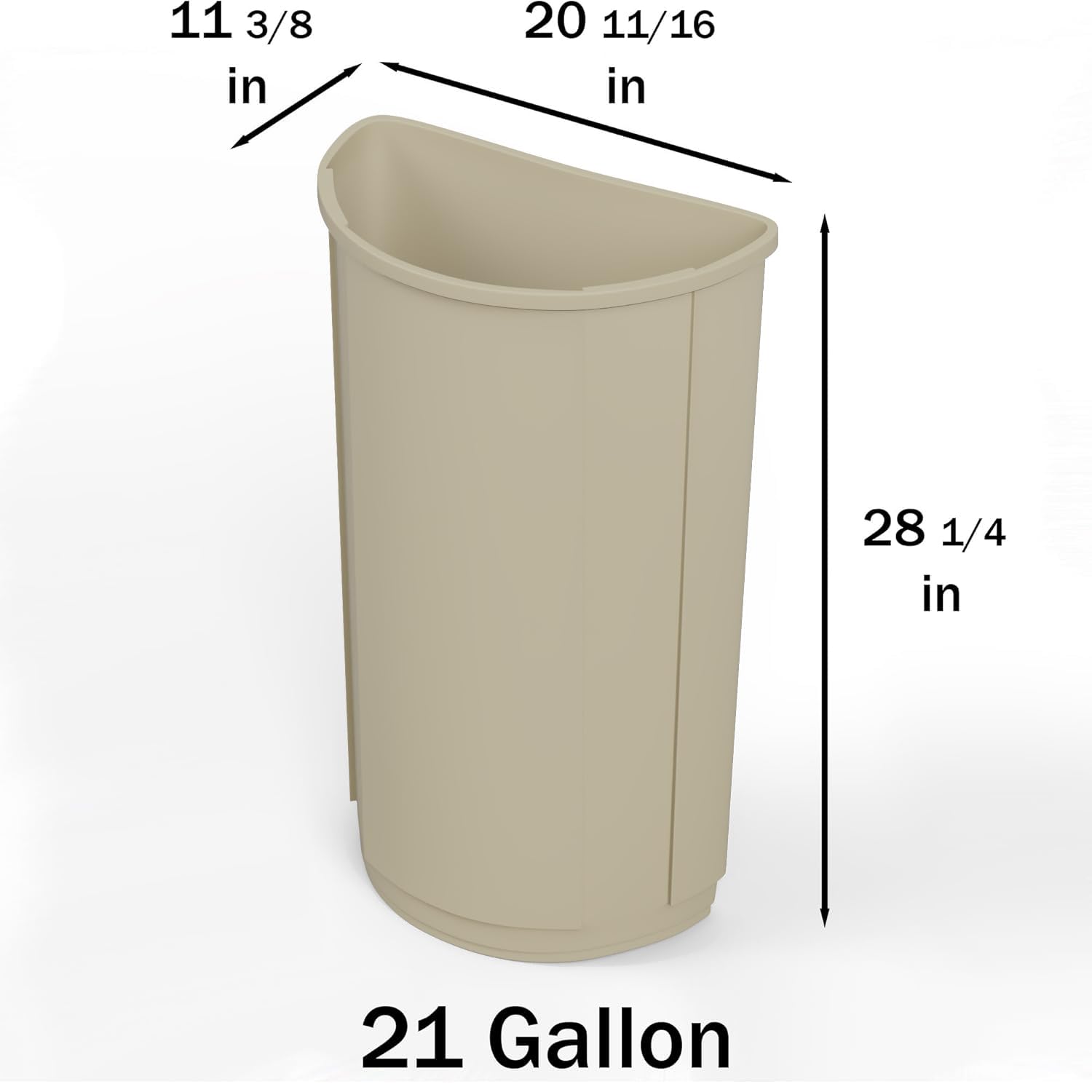 21-Gallon Beige Half-Round Commercial Trash Can