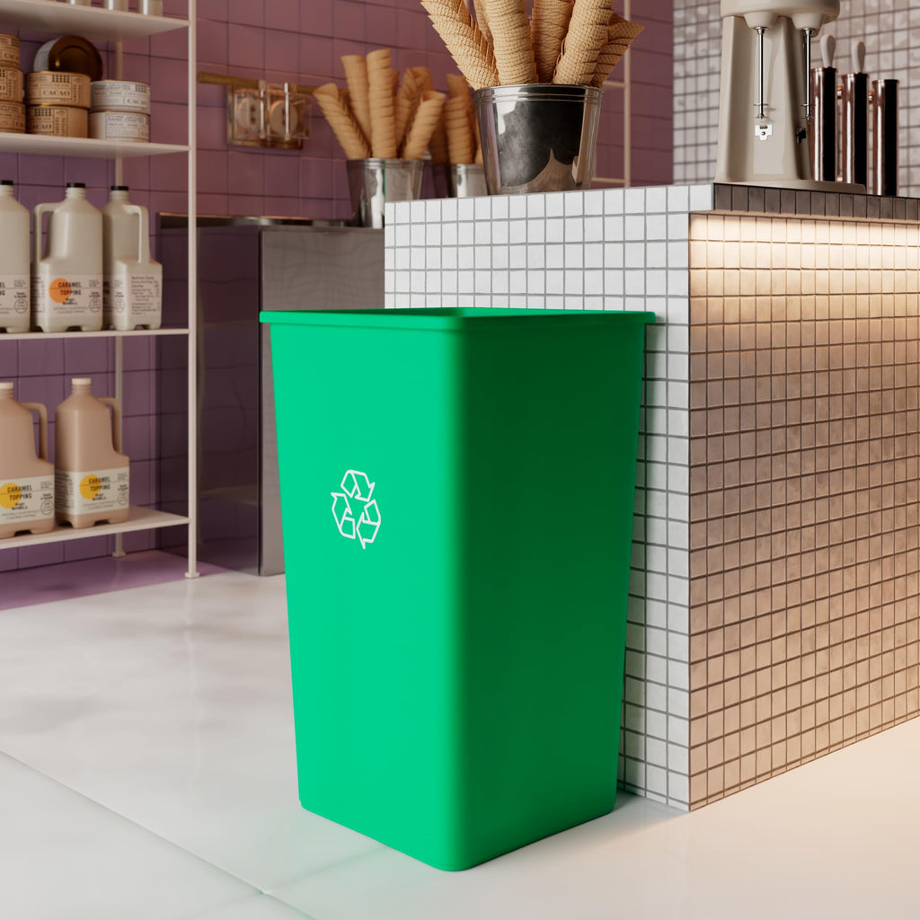 50 Gallon Green Recycle Square Commercial Trash