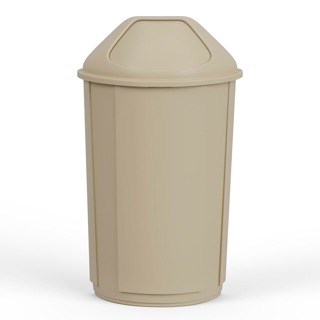21-Gallon Beige Half-Round Commercial Trash Can with Dome Swing-Door Lid