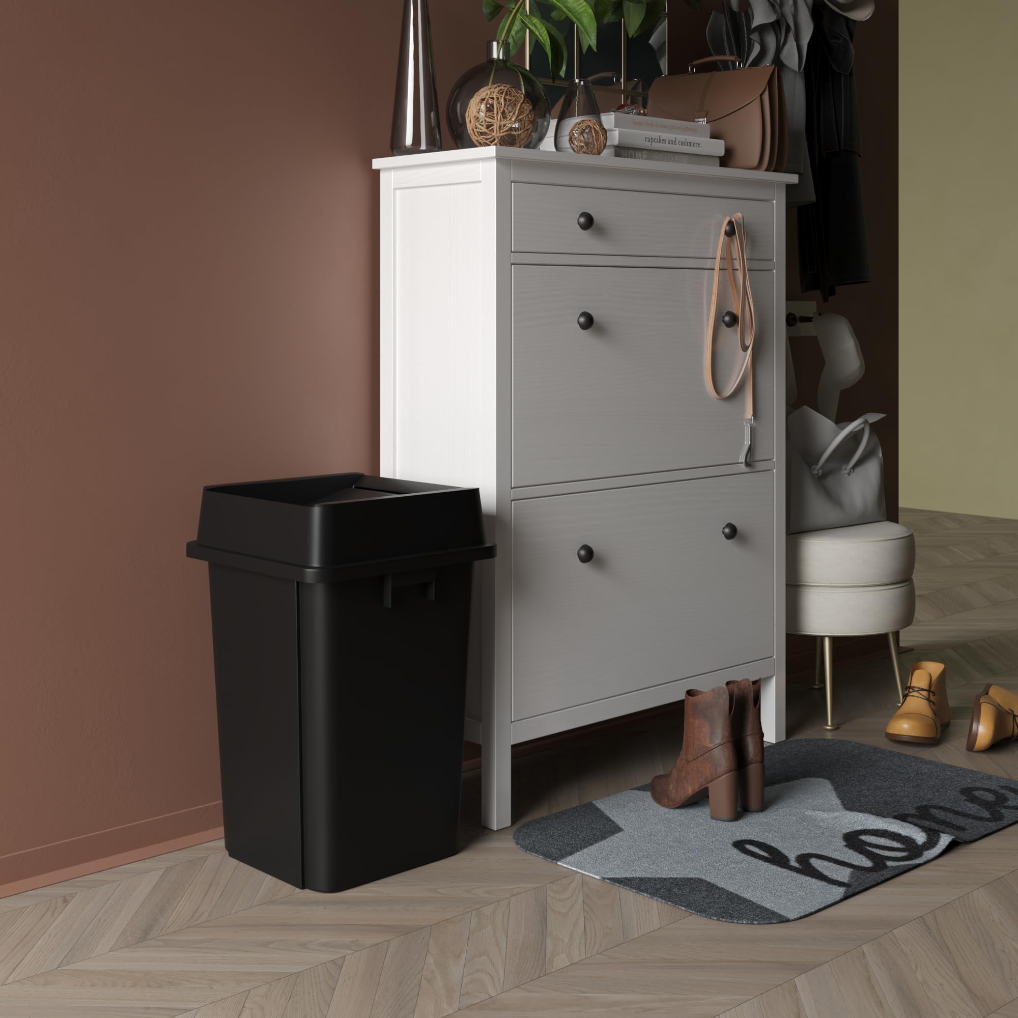 19 Gallon Black Square Commercial Trash Can with Lid