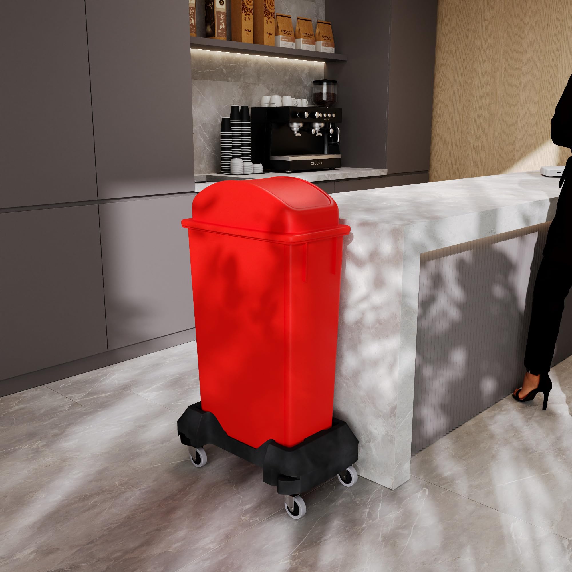 23-Gallon Red Slim Trash Can with Swing Dome Lid and Dolly