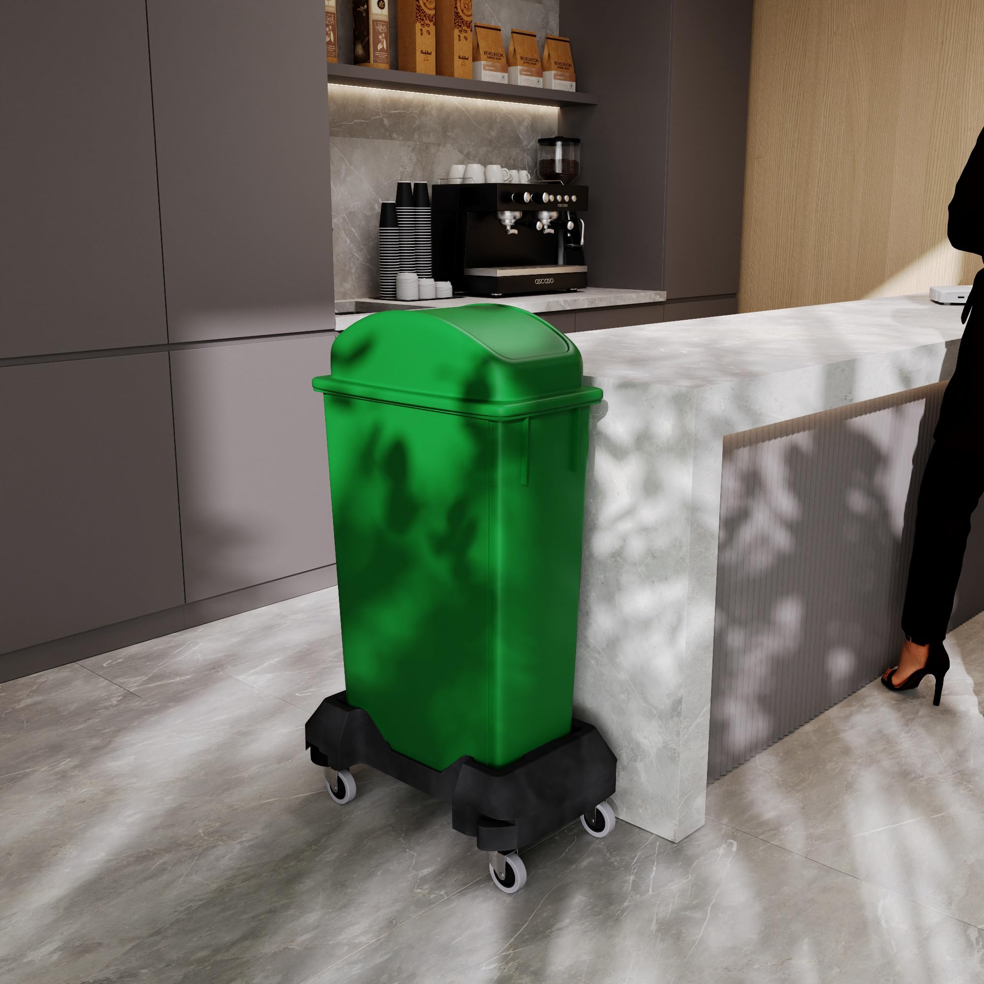 Regal Altair 23-Gallon Green Recycle Slim Trash Can with Swing Dome Lid and Dolly