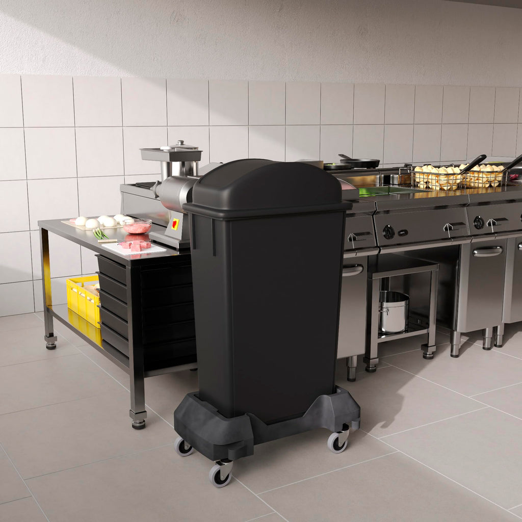 23-Gallon Black Slim Trash Can with Swing Dome Lid and Dolly