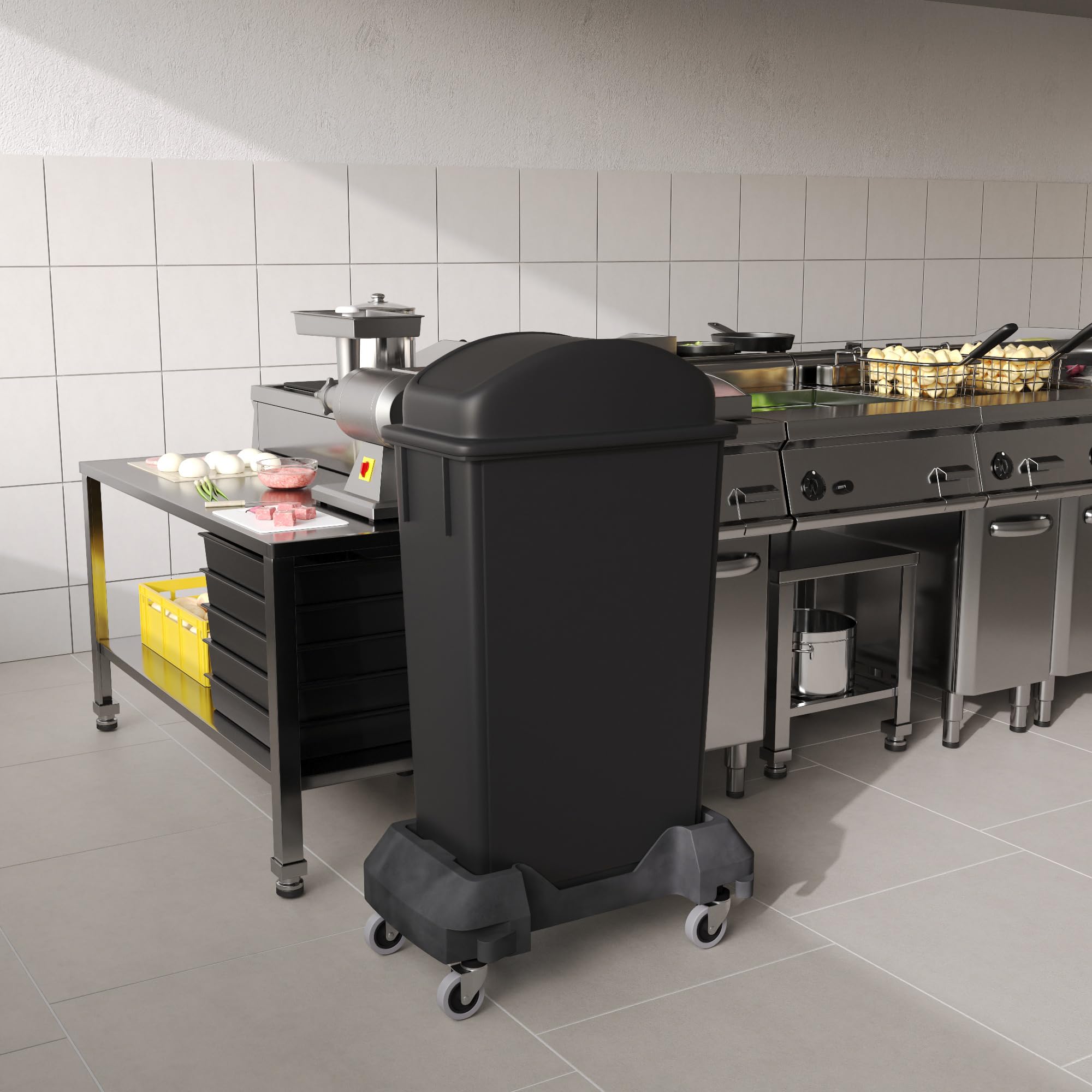 23-Gallon Black Slim Trash Can with Swing Dome Lid and Dolly