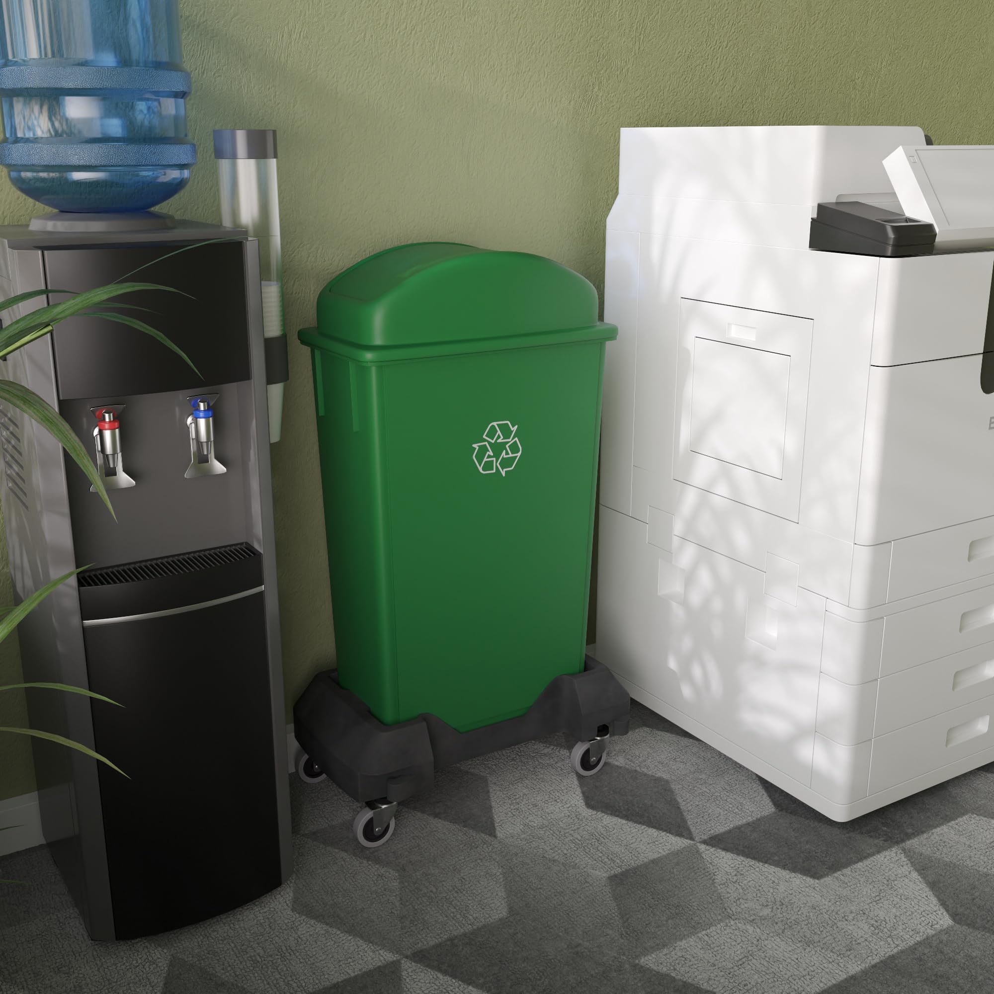 Regal Altair 23-Gallon Green Recycle Slim Trash Can with Swing Dome Lid and Dolly